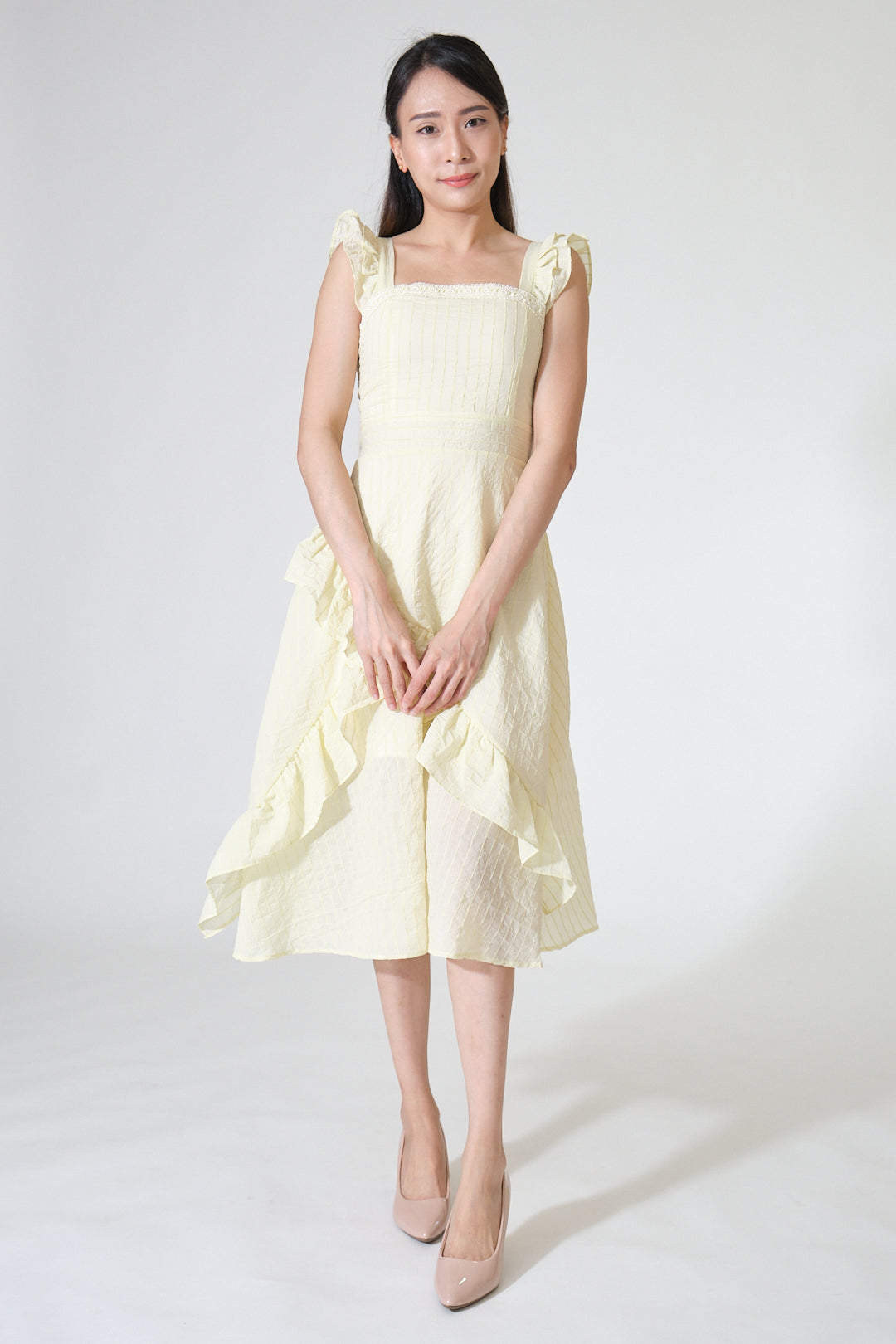 Chixxie Taylor Frill Midi Dress (Yellow)