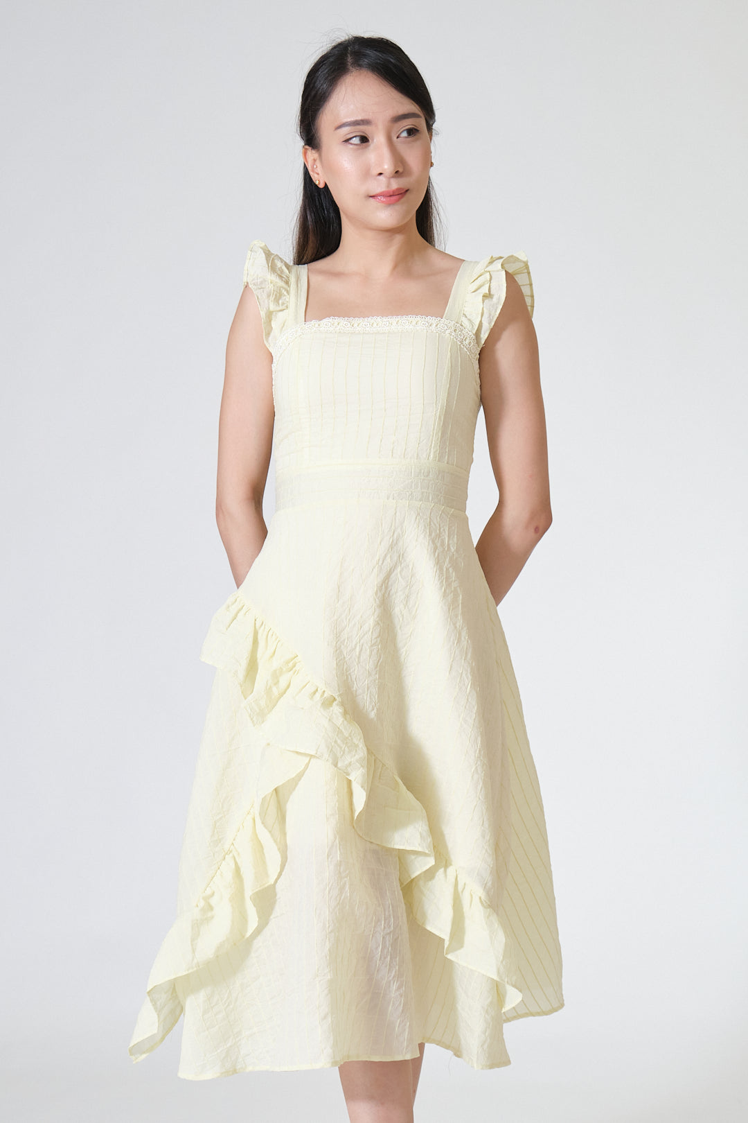 Chixxie Taylor Frill Midi Dress (Yellow)