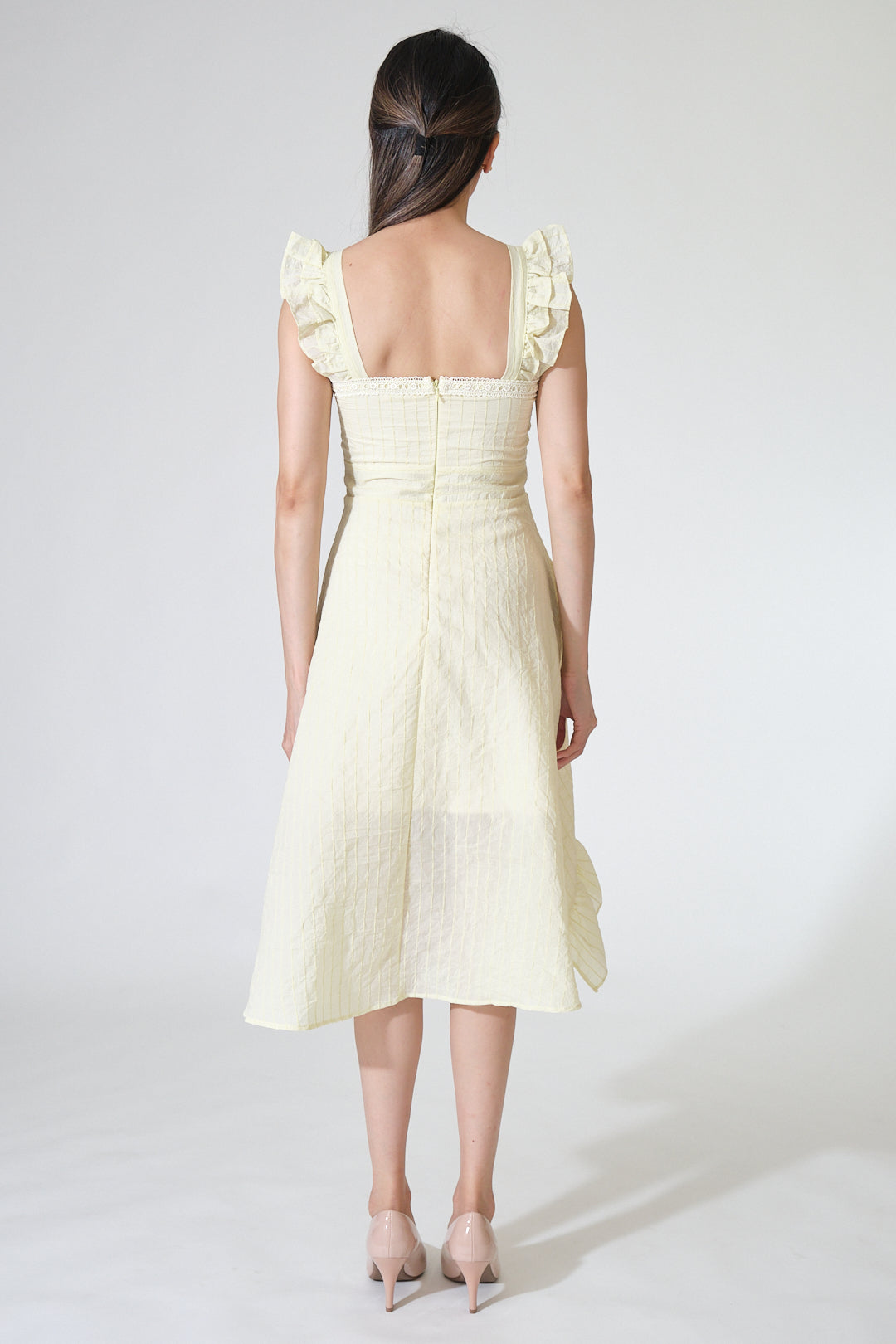 Chixxie Taylor Frill Midi Dress (Yellow)