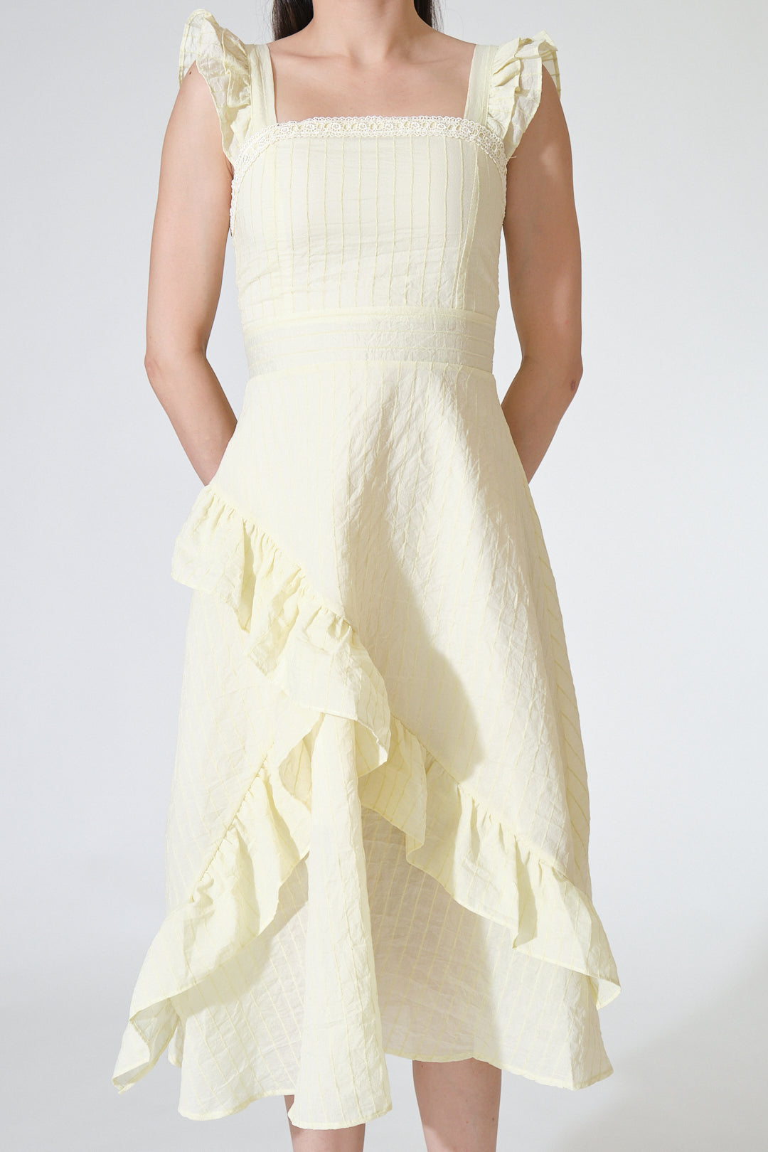 Chixxie Taylor Frill Midi Dress (Yellow)