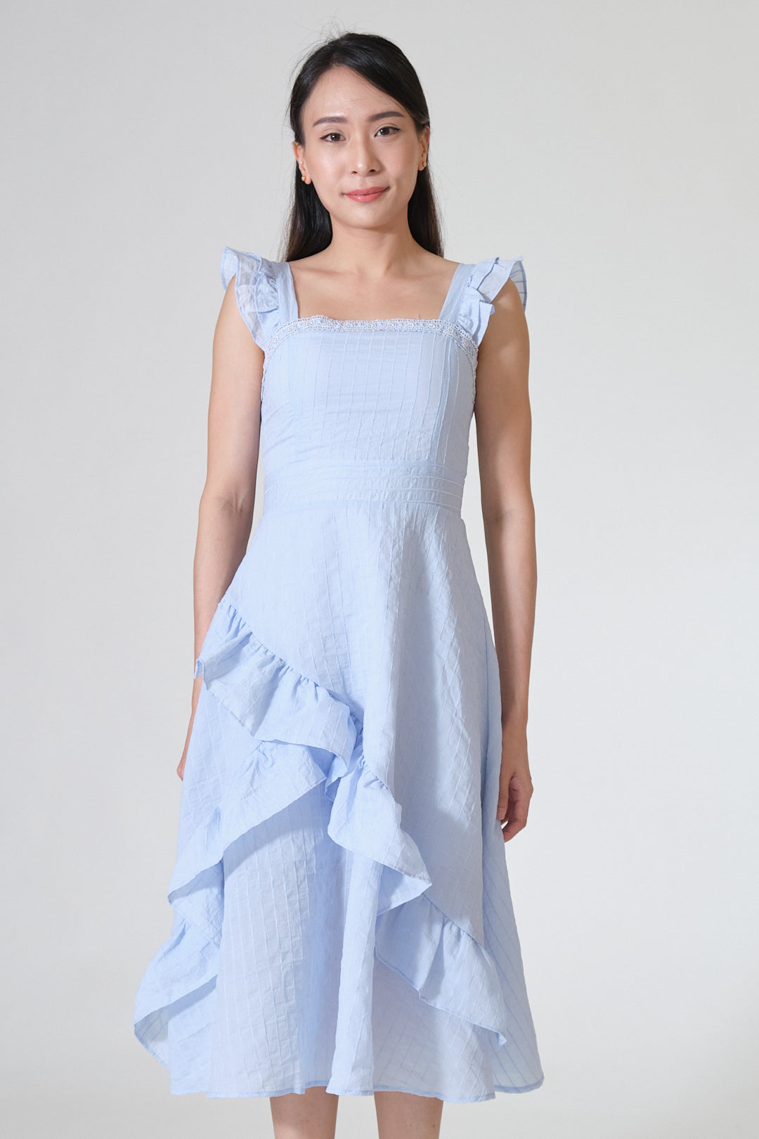 Chixxie Taylor Frill Midi Dress (Blue)