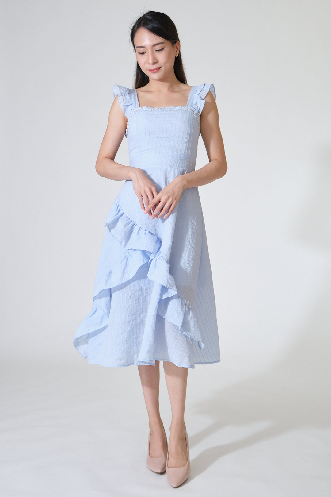 Chixxie Taylor Frill Midi Dress (Blue)