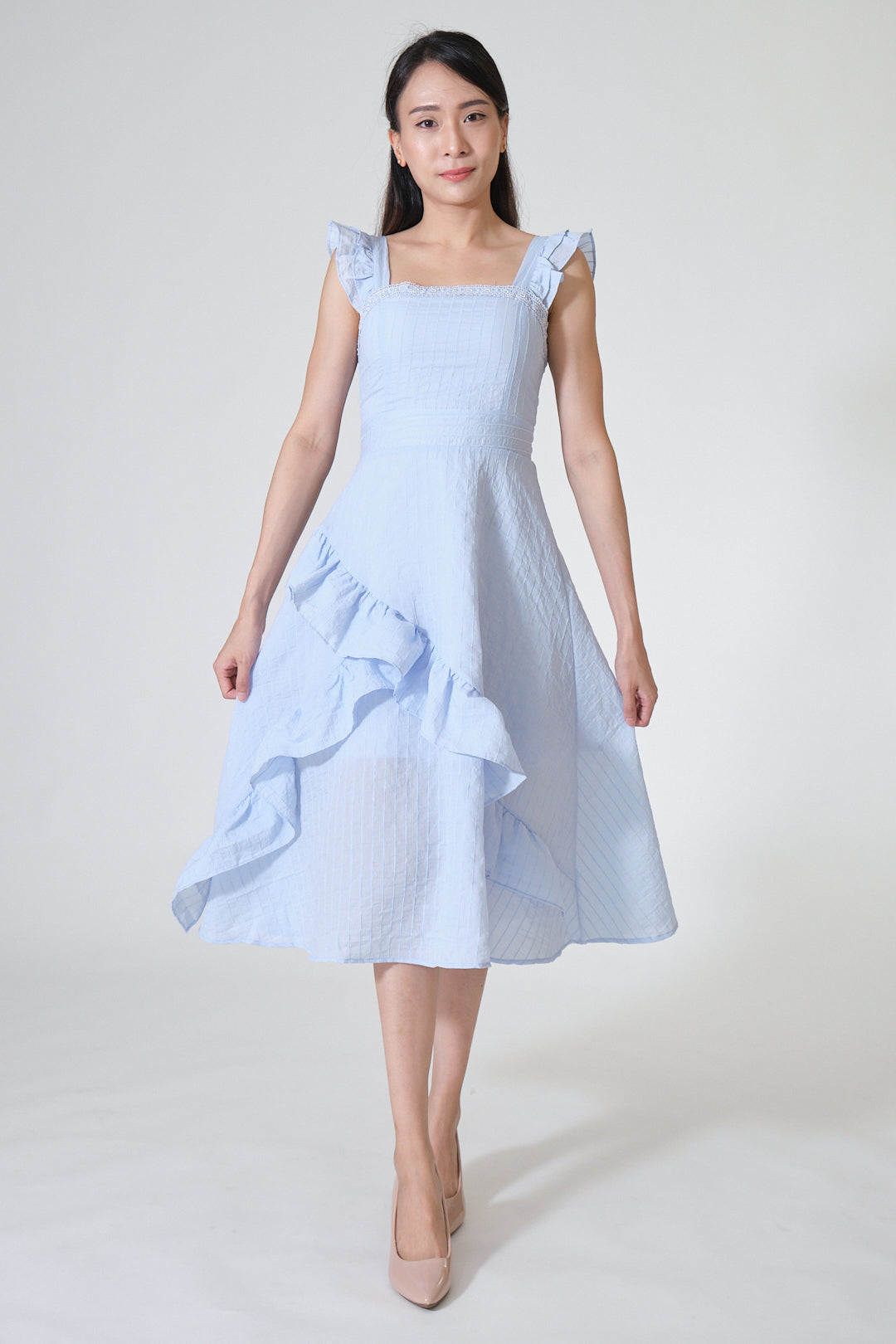 Chixxie Taylor Frill Midi Dress (Blue)