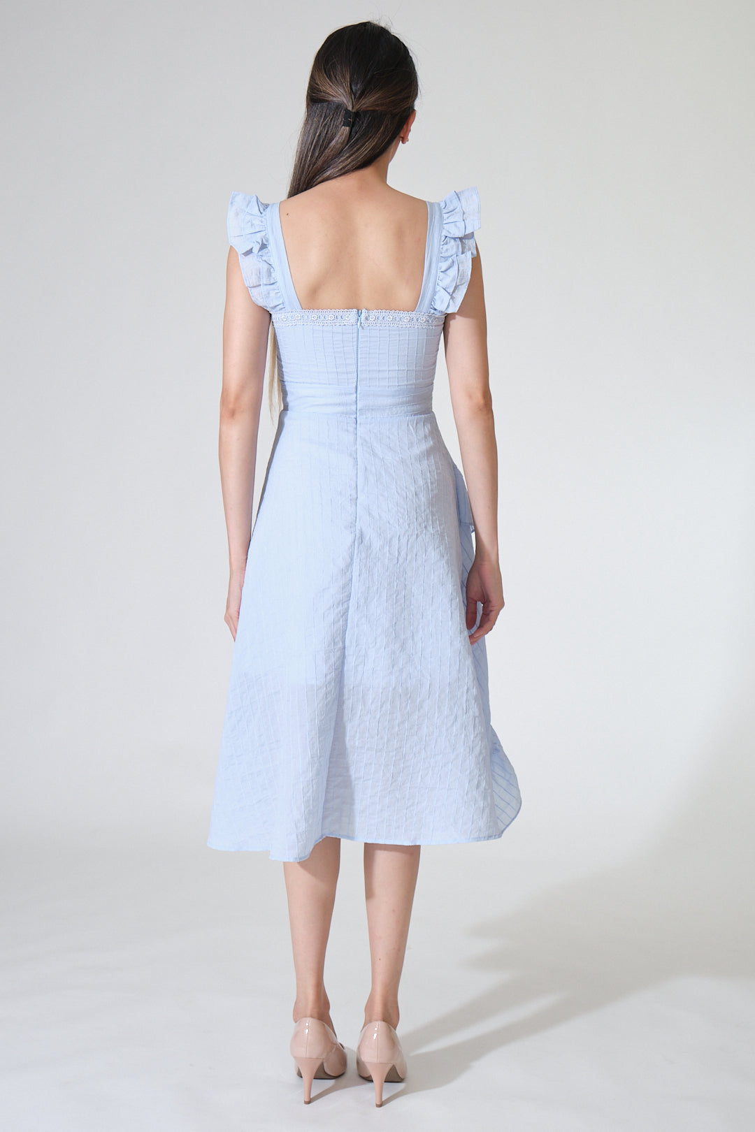 Chixxie Taylor Frill Midi Dress (Blue)