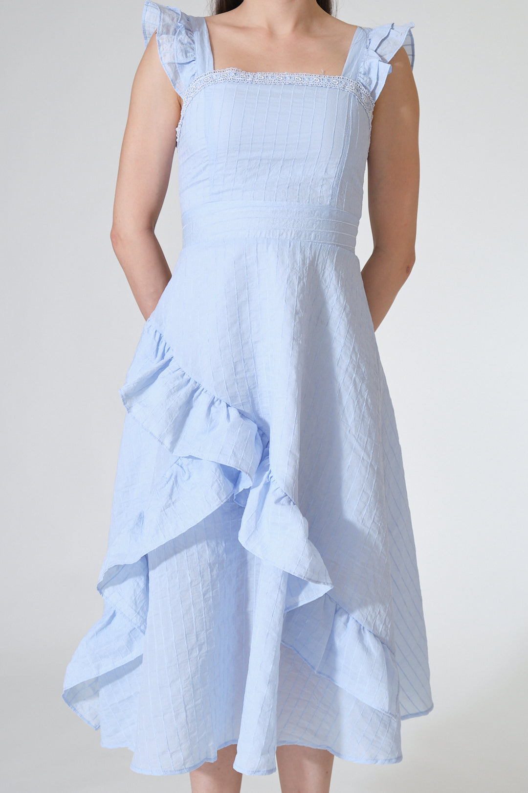 Chixxie Taylor Frill Midi Dress (Blue)
