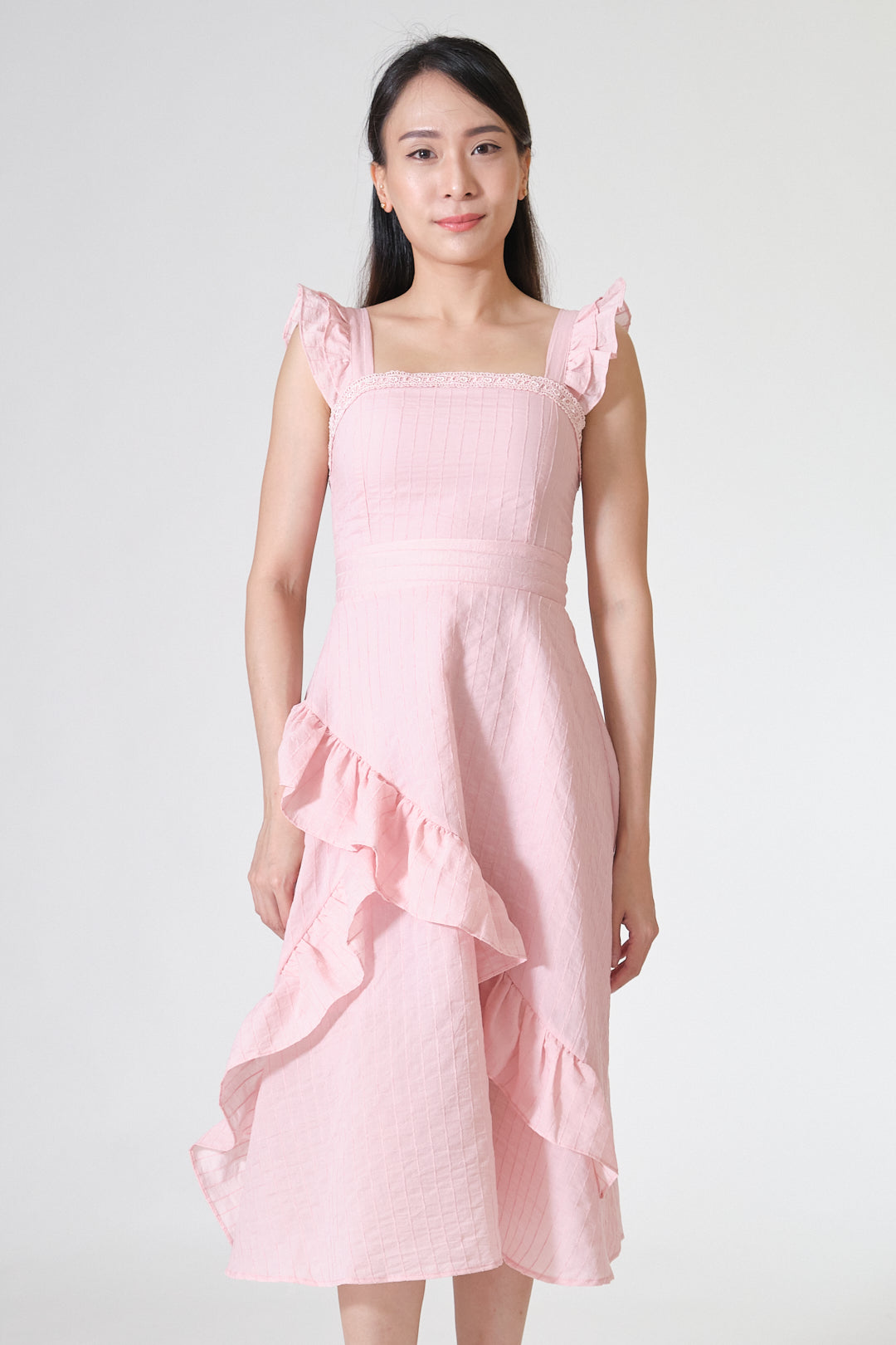 Chixxie Taylor Frill Midi Dress (Pink)