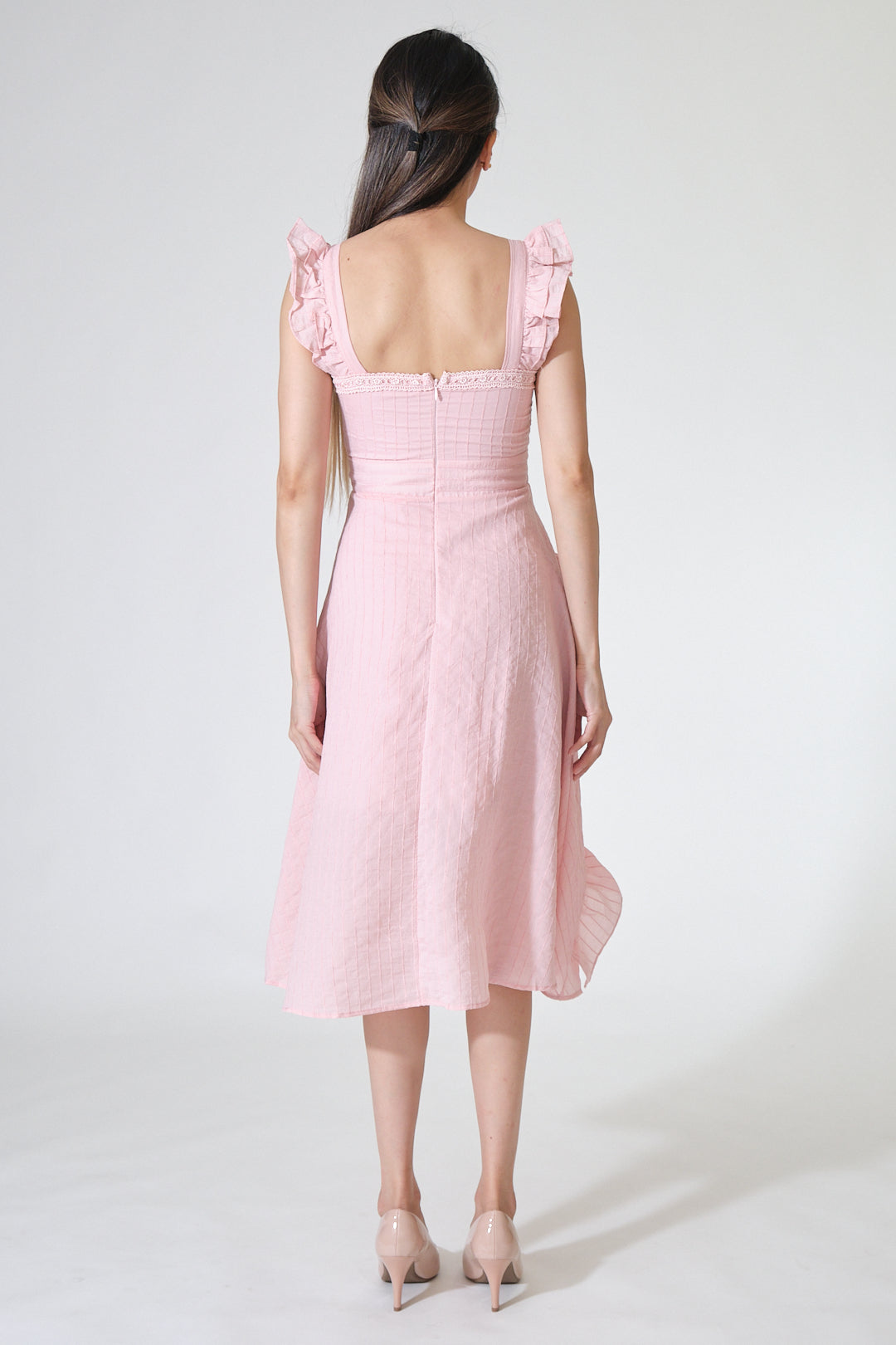 Chixxie Taylor Frill Midi Dress (Pink)