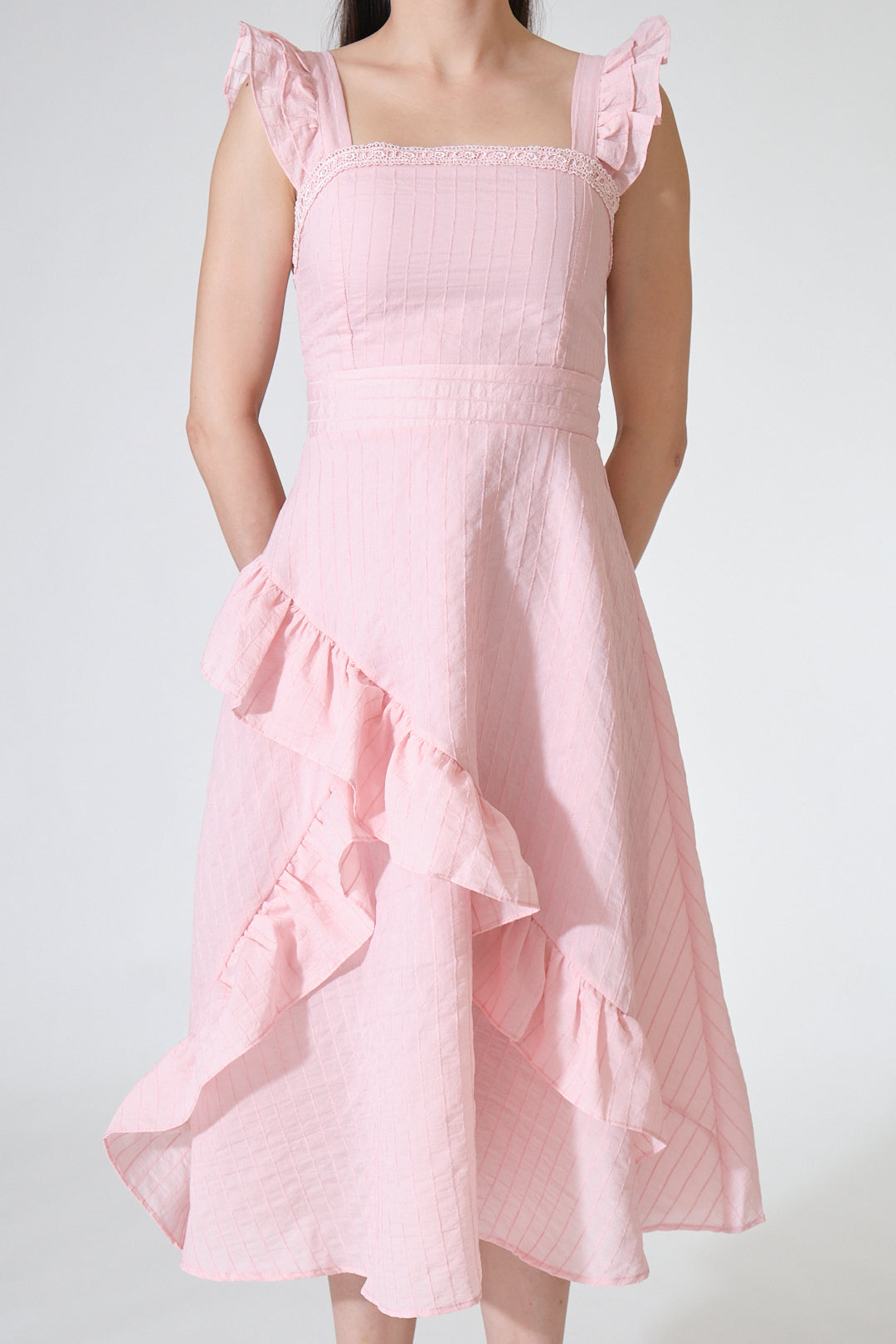 Chixxie Taylor Frill Midi Dress (Pink)