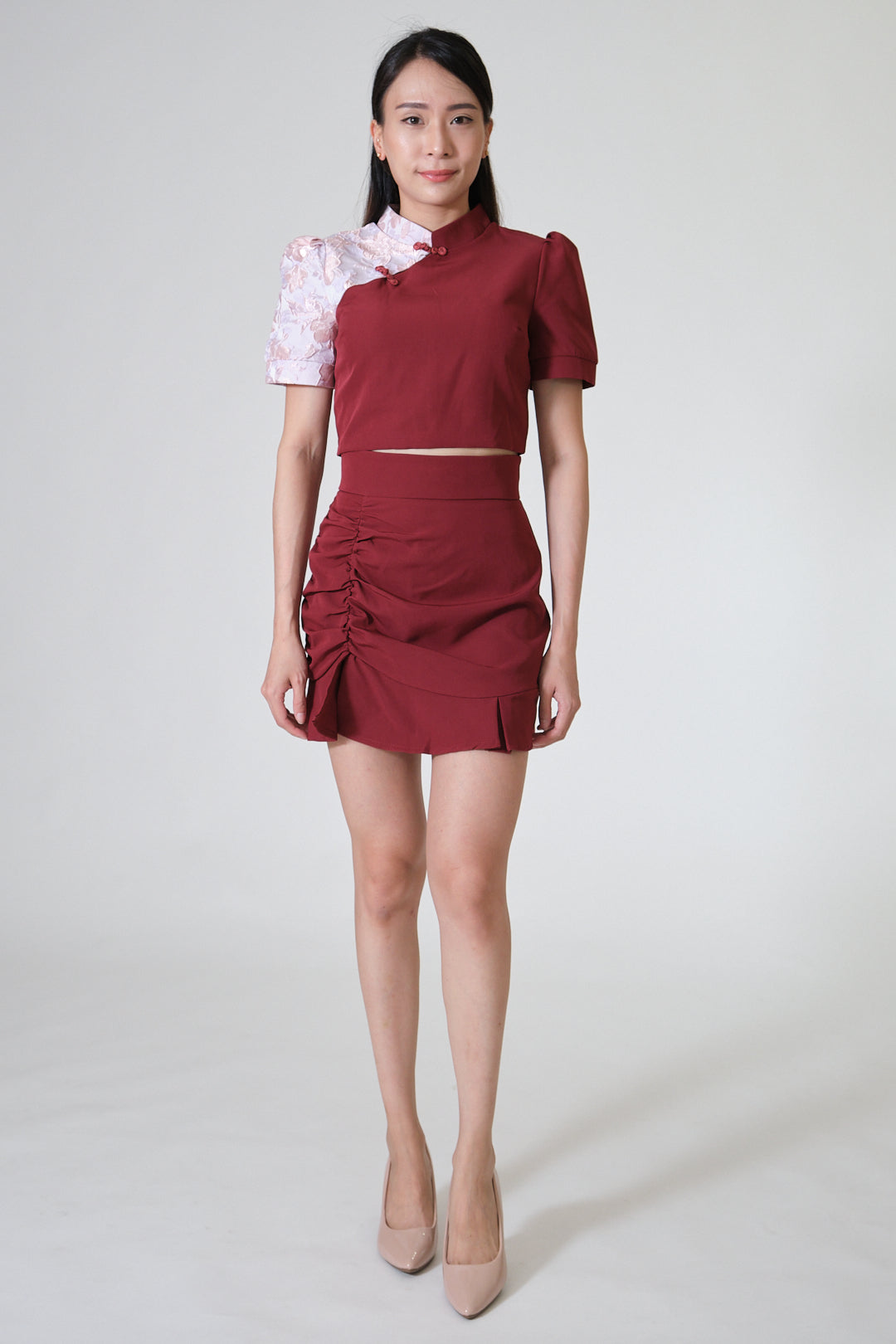 Chixxie Magnolia Two-Piece Cheongsam Set (Red) by