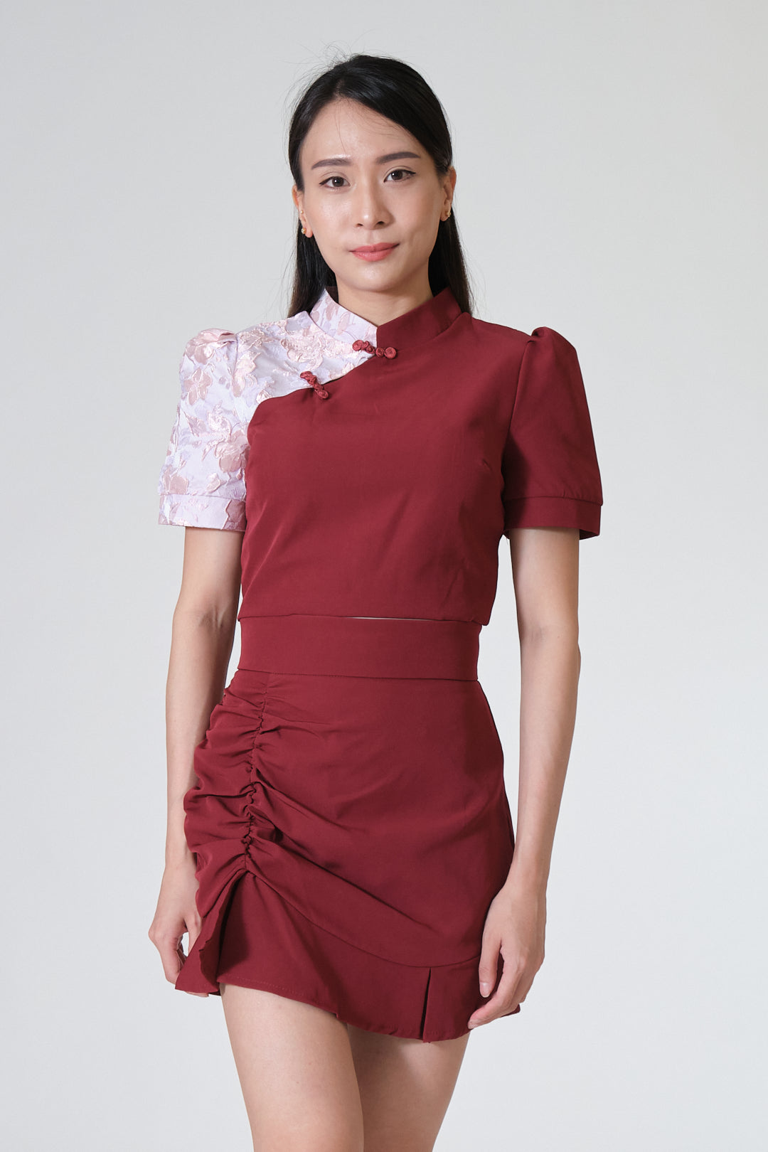 Chixxie Magnolia Two-Piece Cheongsam Set (Red) by