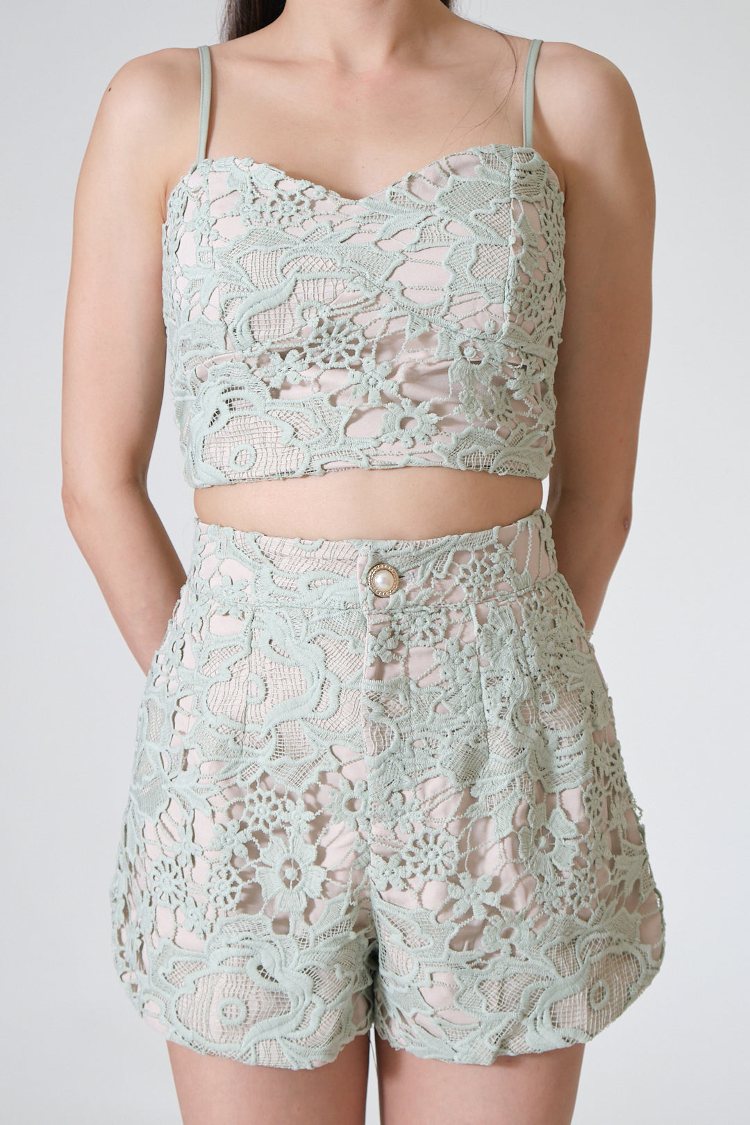 Chixxie Paisley Lace Two-Piece Set (Sage)