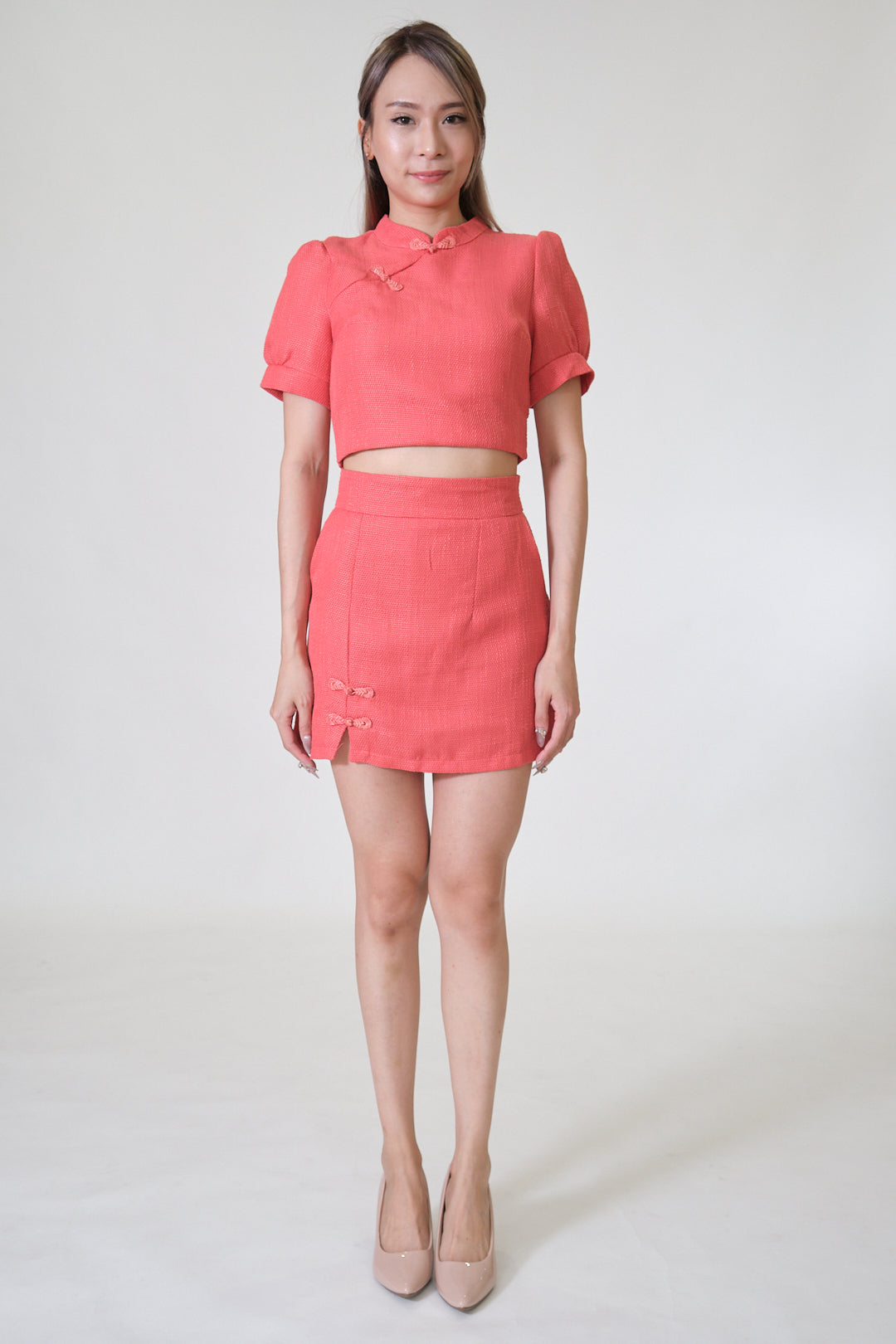 Chixxie Phoenix Cheongsam Two-Piece Set (Coral Red)
