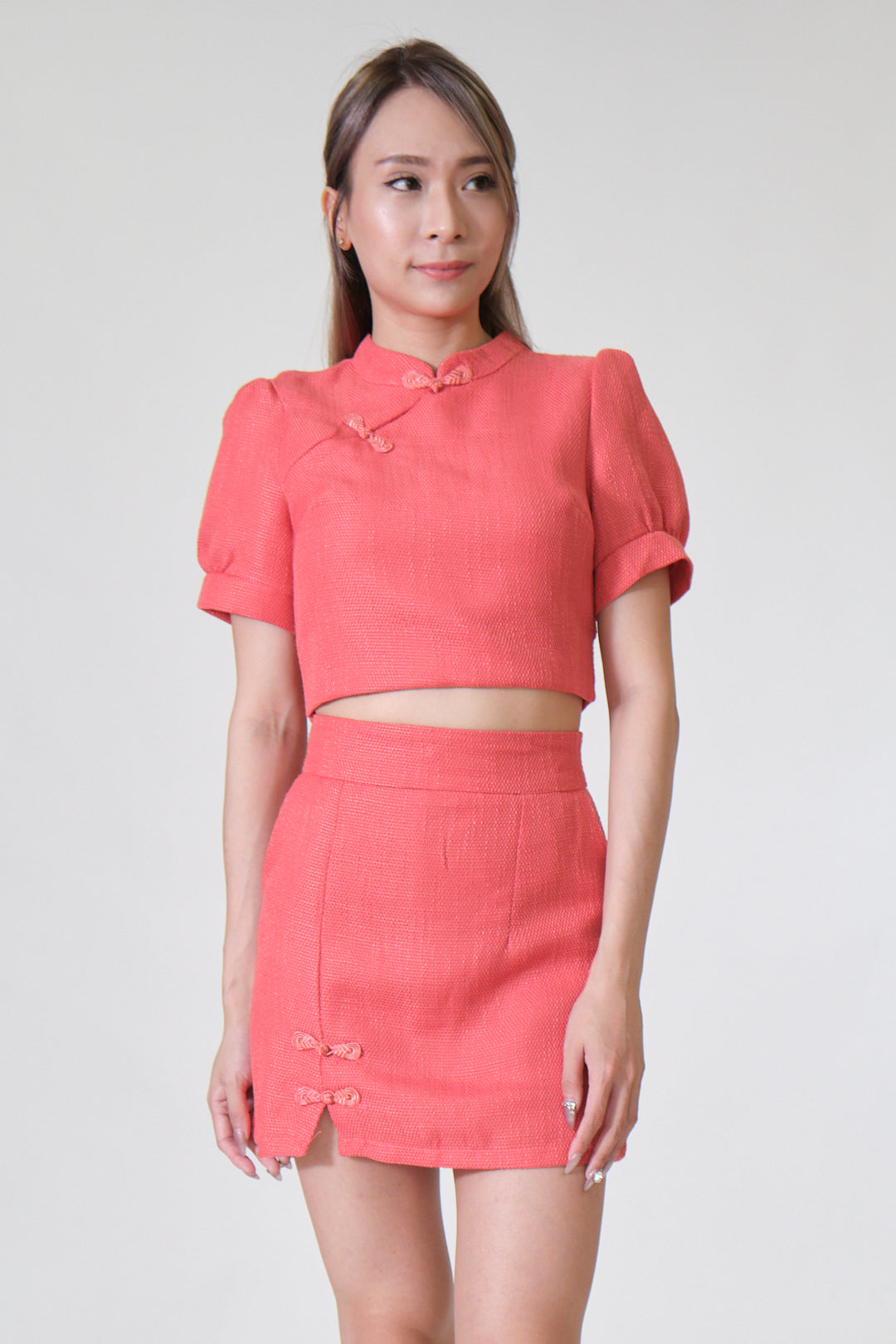 Chixxie Phoenix Cheongsam Two-Piece Set (Coral Red)