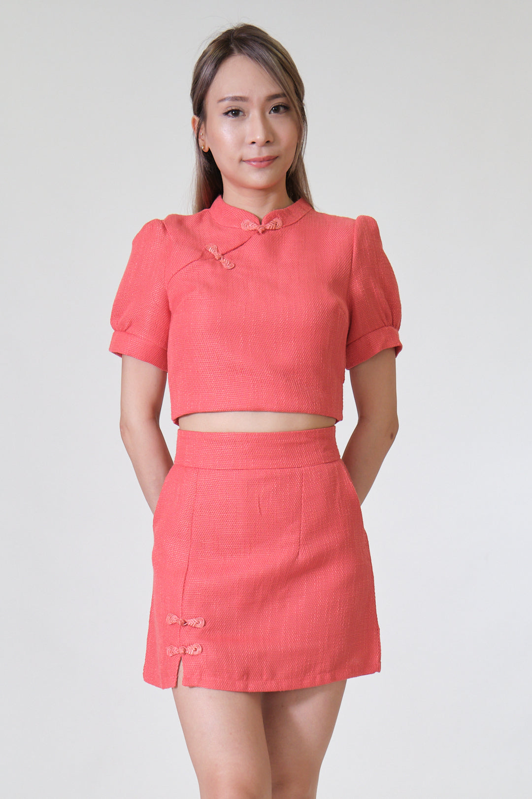 Chixxie Phoenix Cheongsam Two-Piece Set (Coral Red)