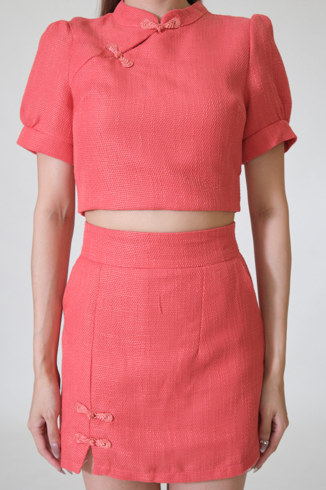 Chixxie Phoenix Cheongsam Two-Piece Set (Coral Red)