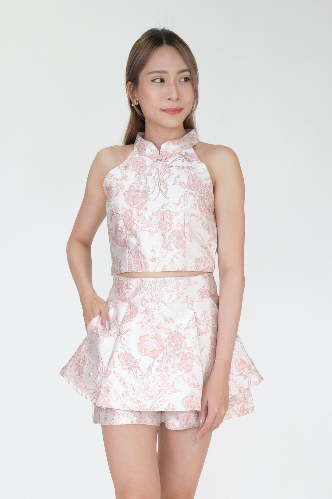 Chixxie Amber Two-Piece Cheongsam Set (Pink)
