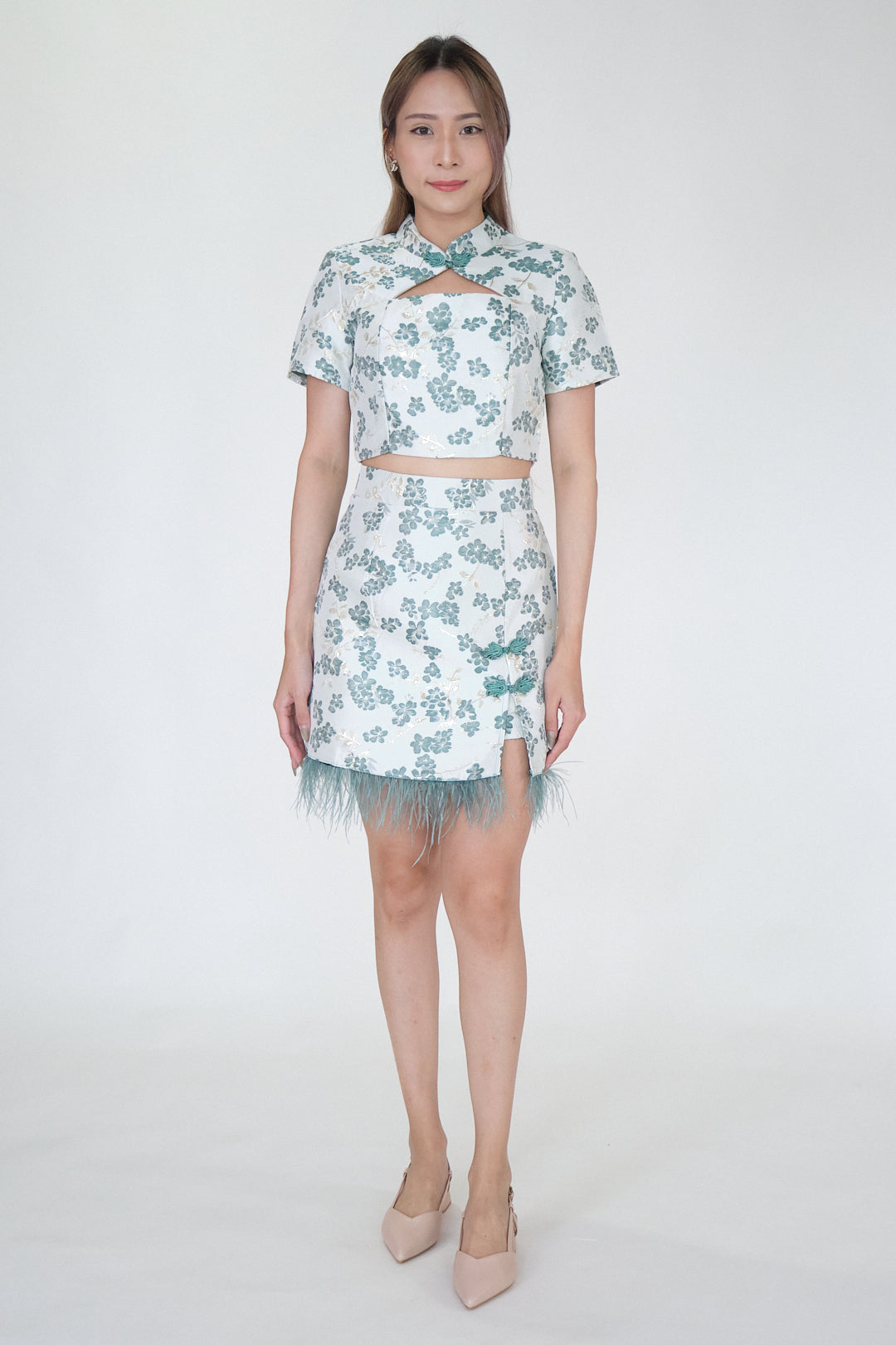 Chixxie Sakura Two-Piece Cheongsam Set (Jade)