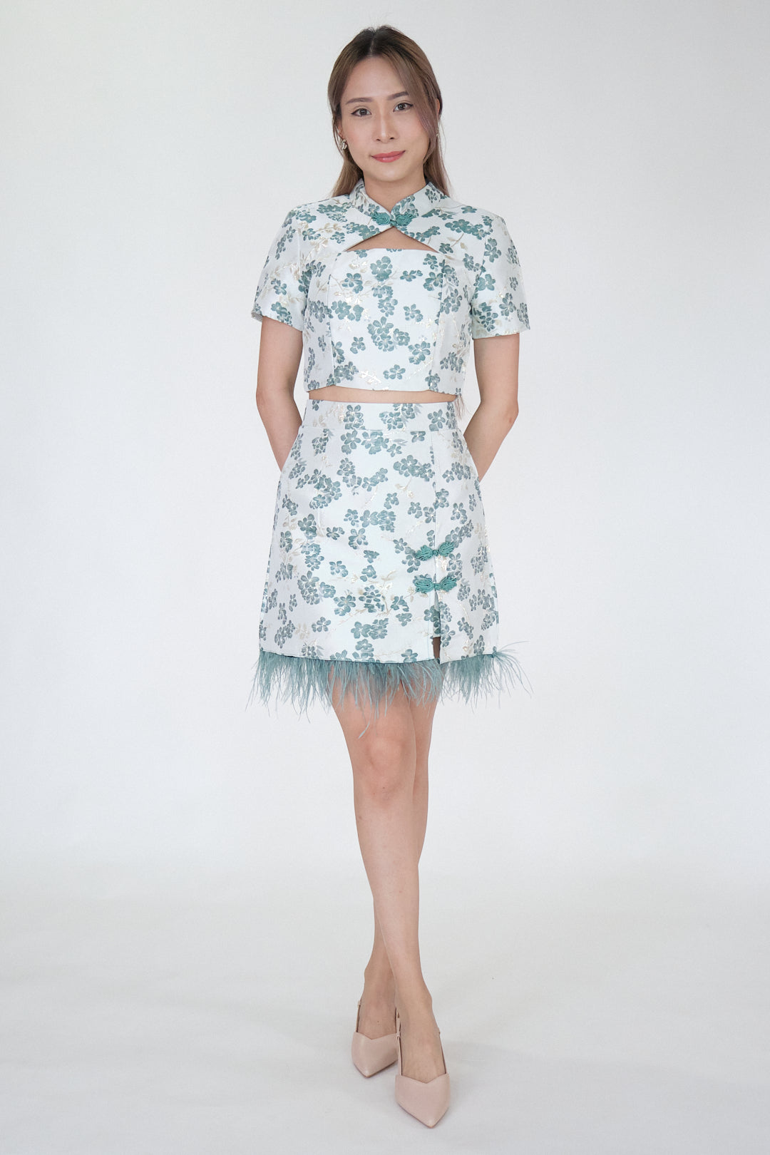 Chixxie Sakura Two-Piece Cheongsam Set (Jade)