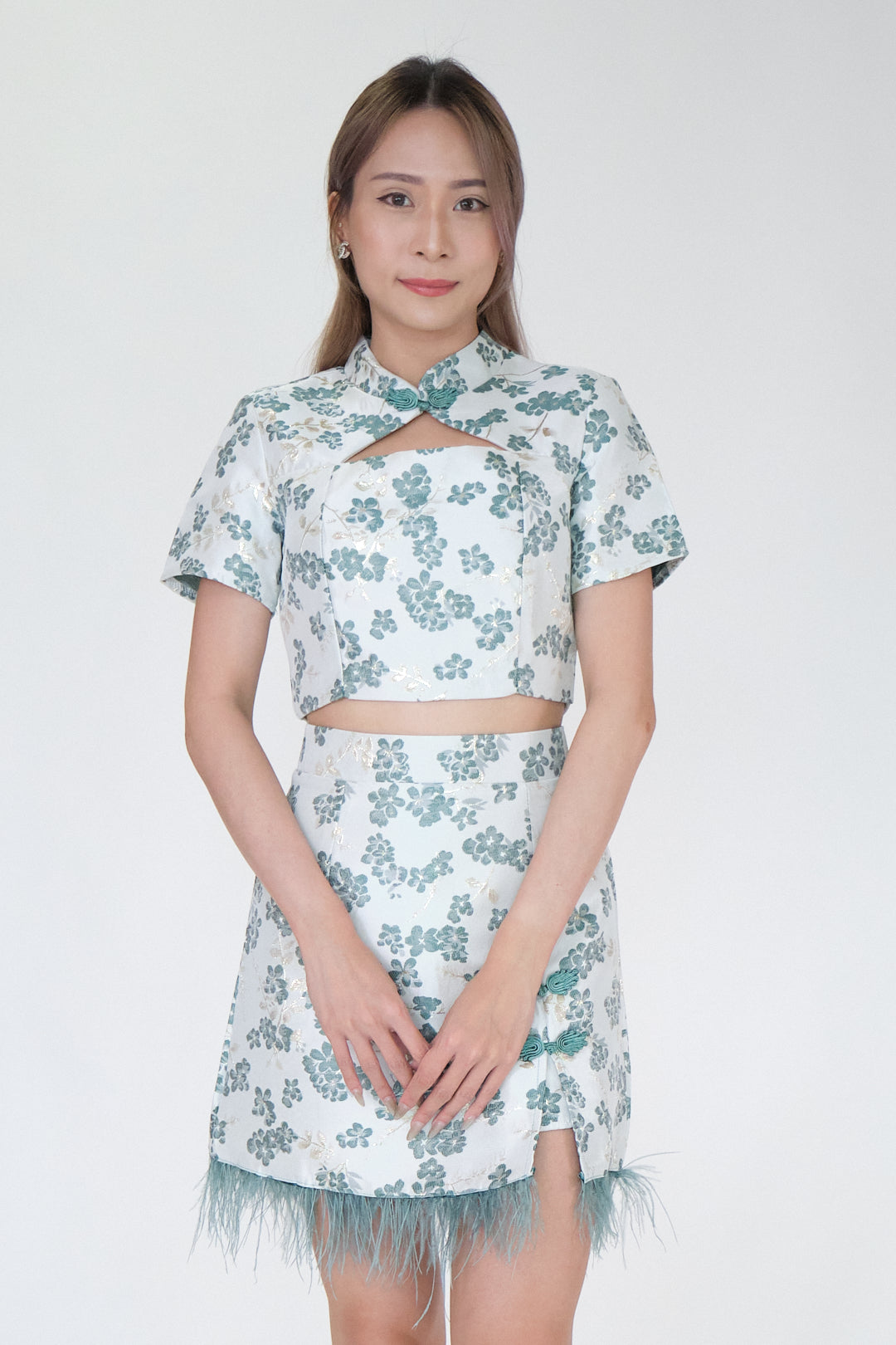 Chixxie Sakura Two-Piece Cheongsam Set (Jade)