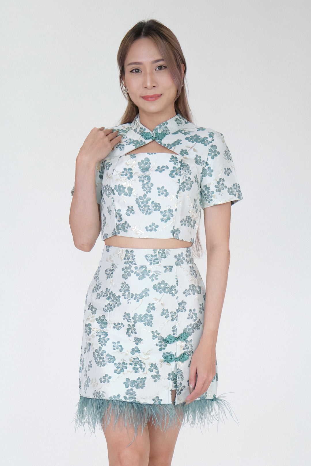 Chixxie Sakura Two-Piece Cheongsam Set (Jade)