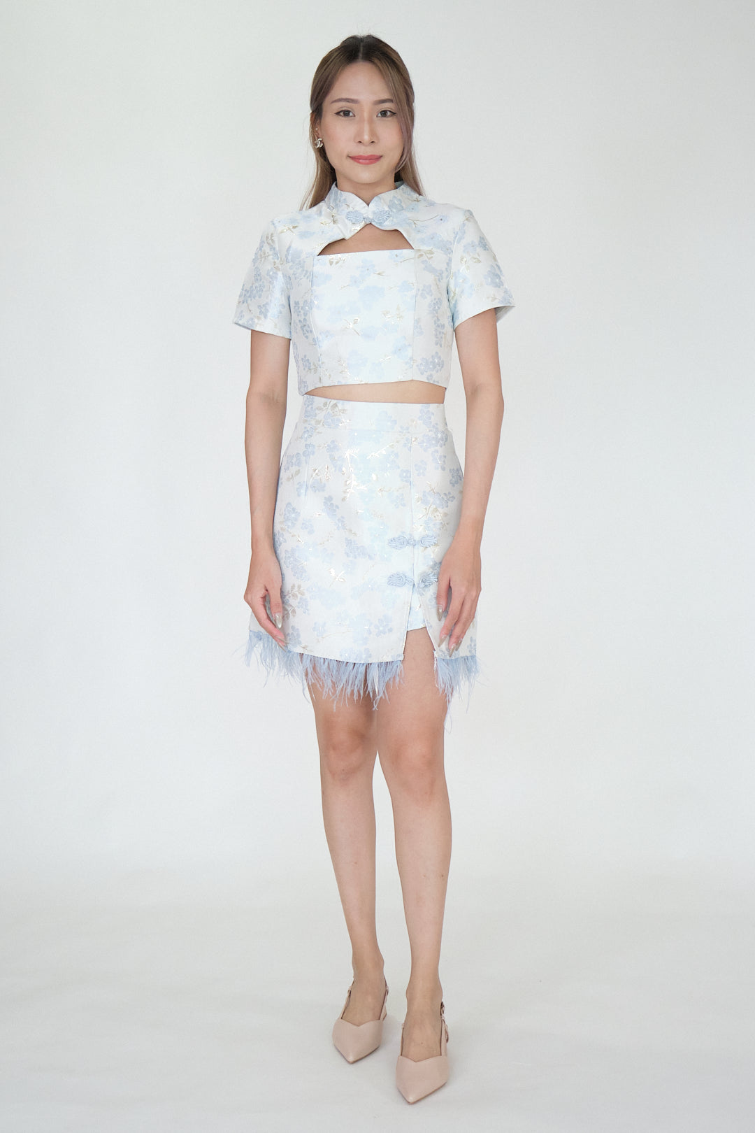Chixxie Sakura Two-Piece Cheongsam Set (Blue)