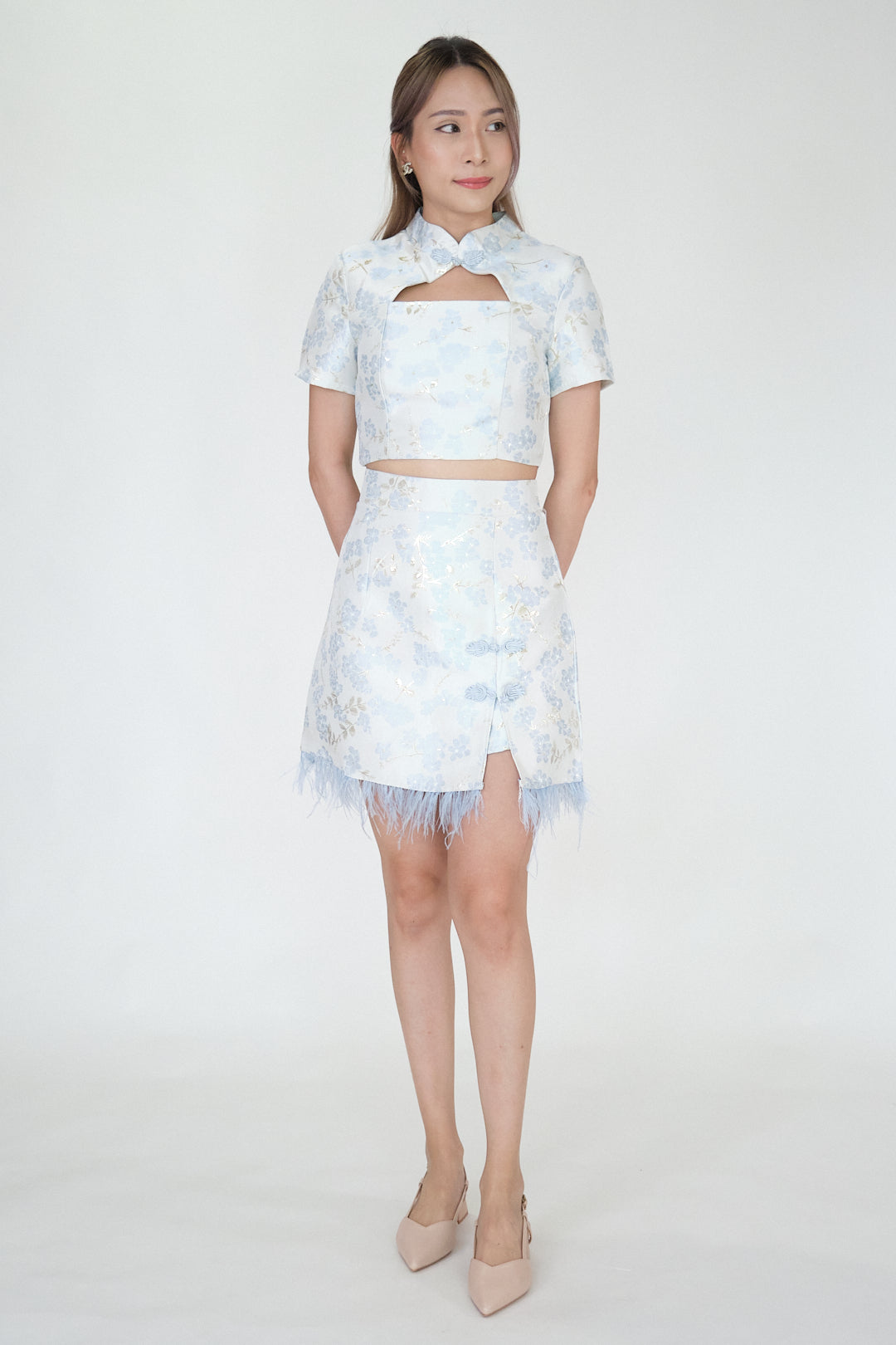 Chixxie Sakura Two-Piece Cheongsam Set (Blue)