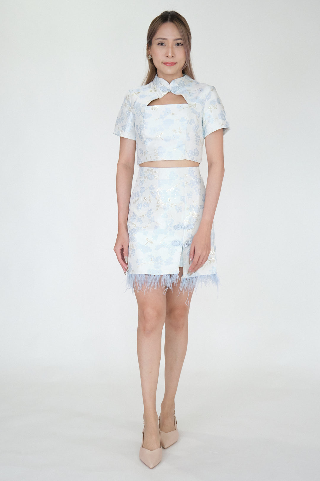 Chixxie Sakura Two-Piece Cheongsam Set (Blue)