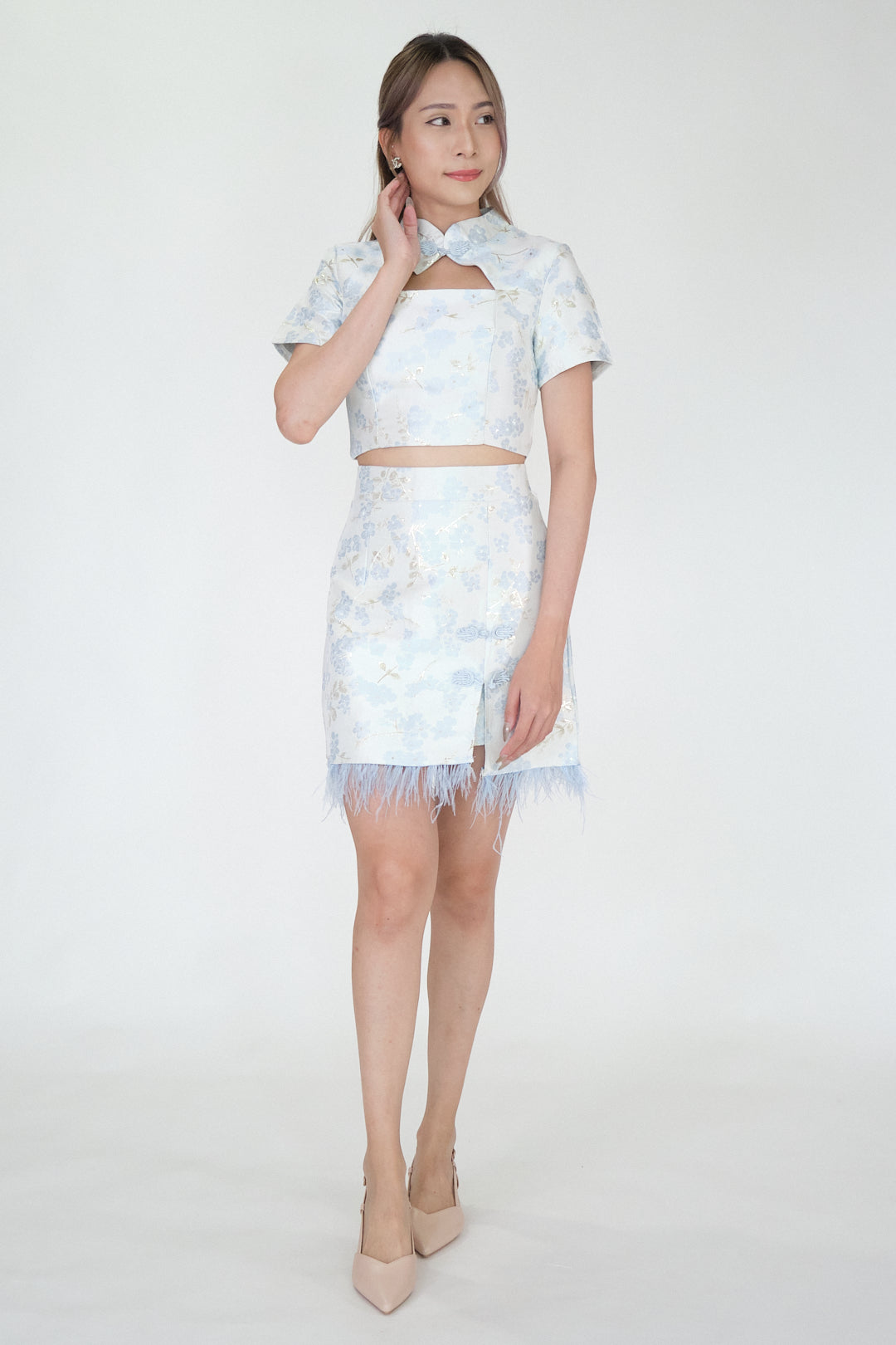 Chixxie Sakura Two-Piece Cheongsam Set (Blue)