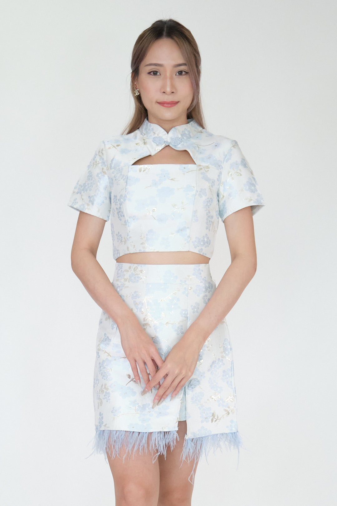 Chixxie Sakura Two-Piece Cheongsam Set (Blue)