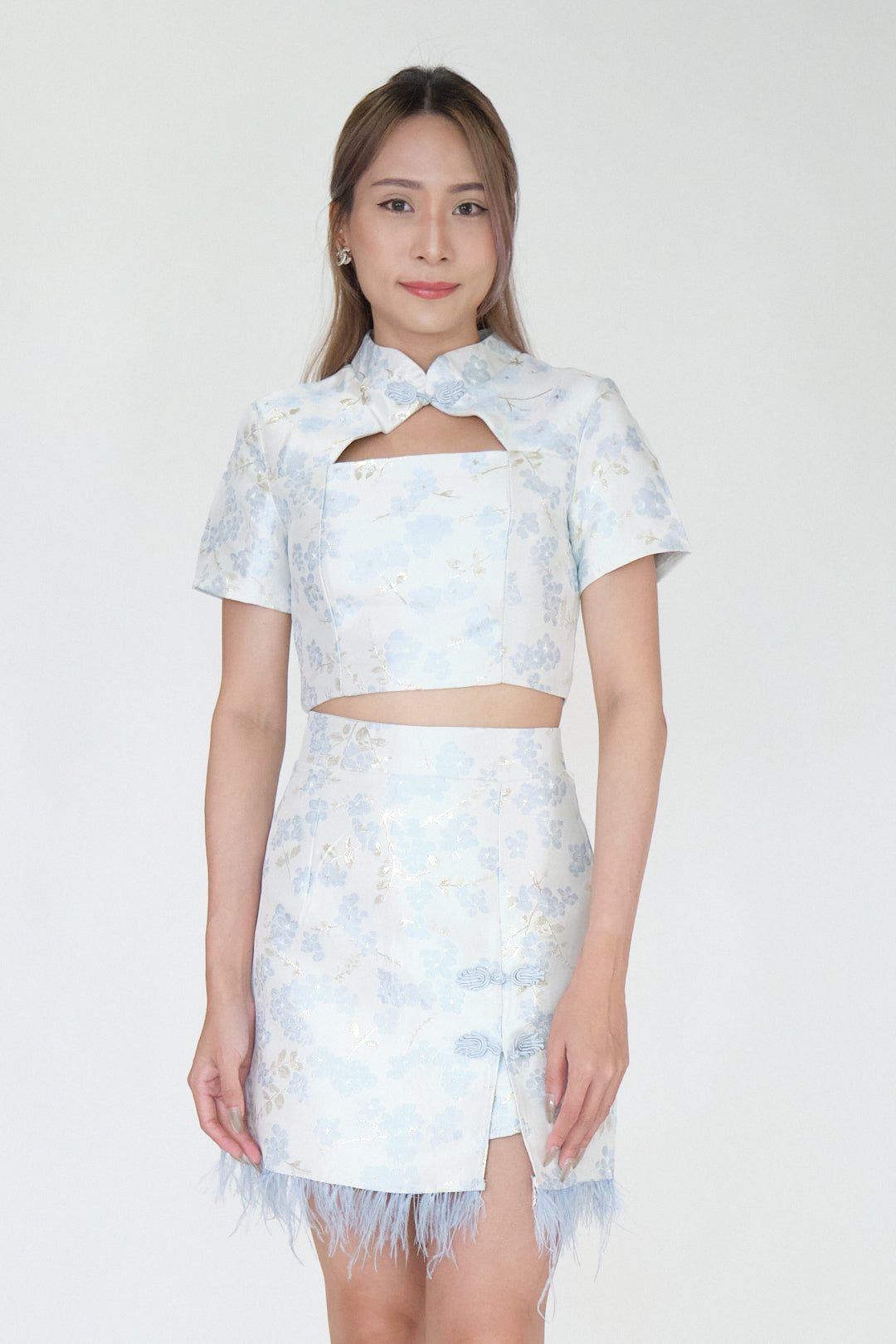 Chixxie Sakura Two-Piece Cheongsam Set (Blue)