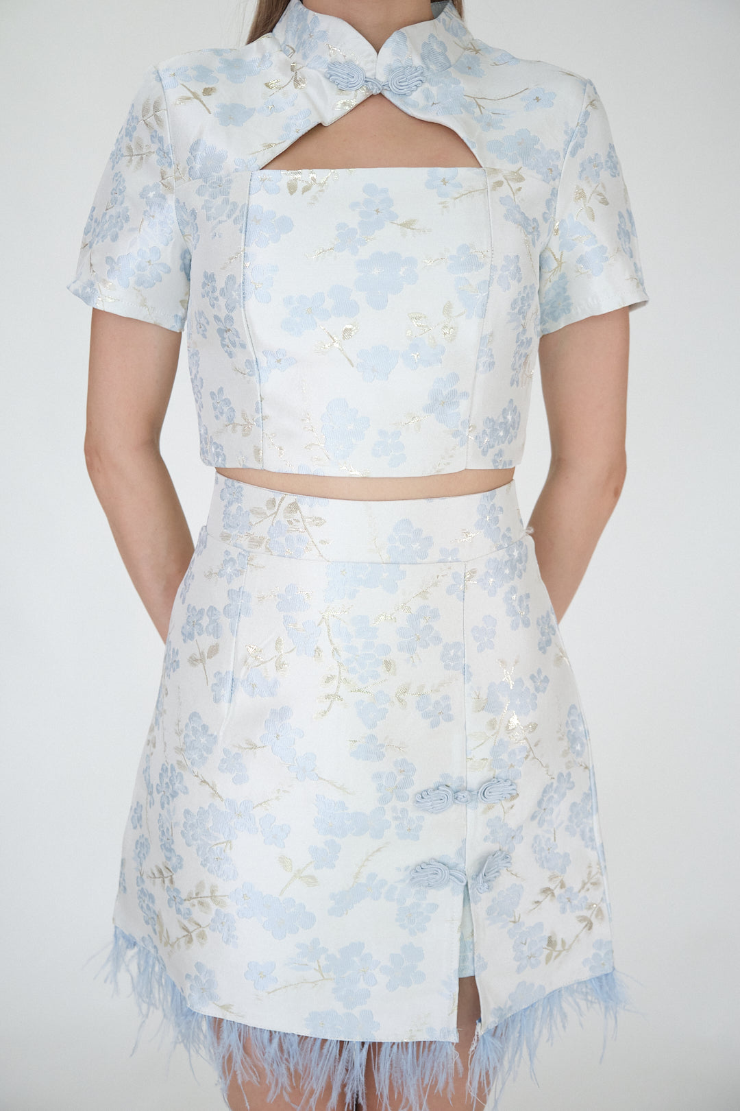 Chixxie Sakura Two-Piece Cheongsam Set (Blue)