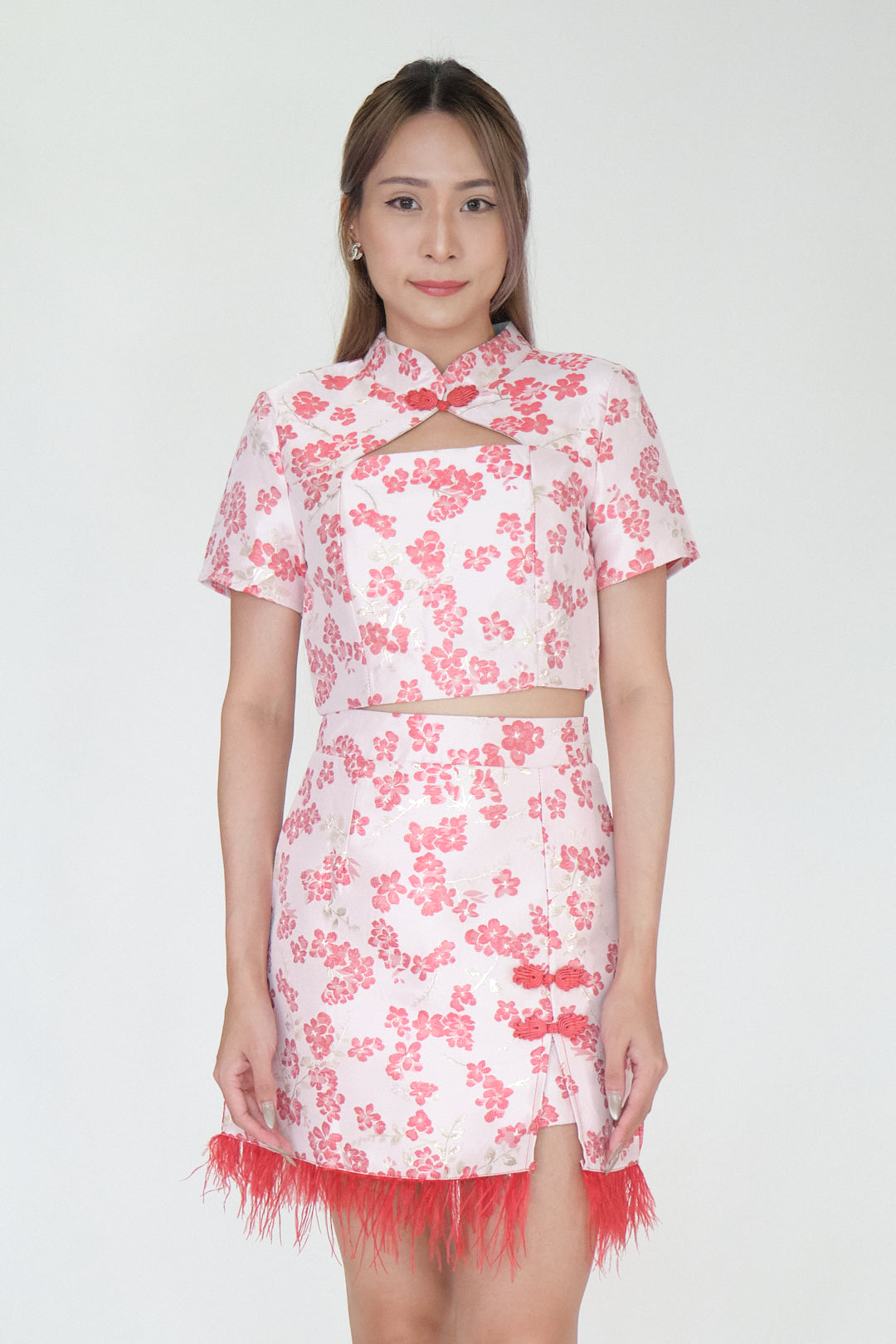 Chixxie Sakura Two-Piece Cheongsam Set (Red)
