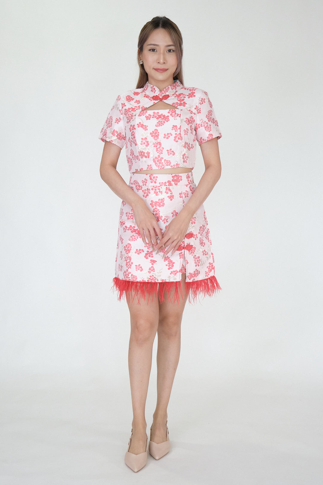 Chixxie Sakura Two-Piece Cheongsam Set (Red)