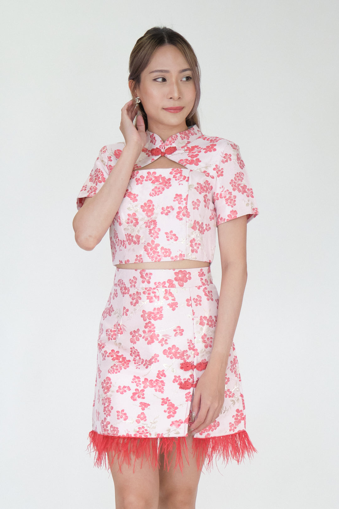 Chixxie Sakura Two-Piece Cheongsam Set (Red)