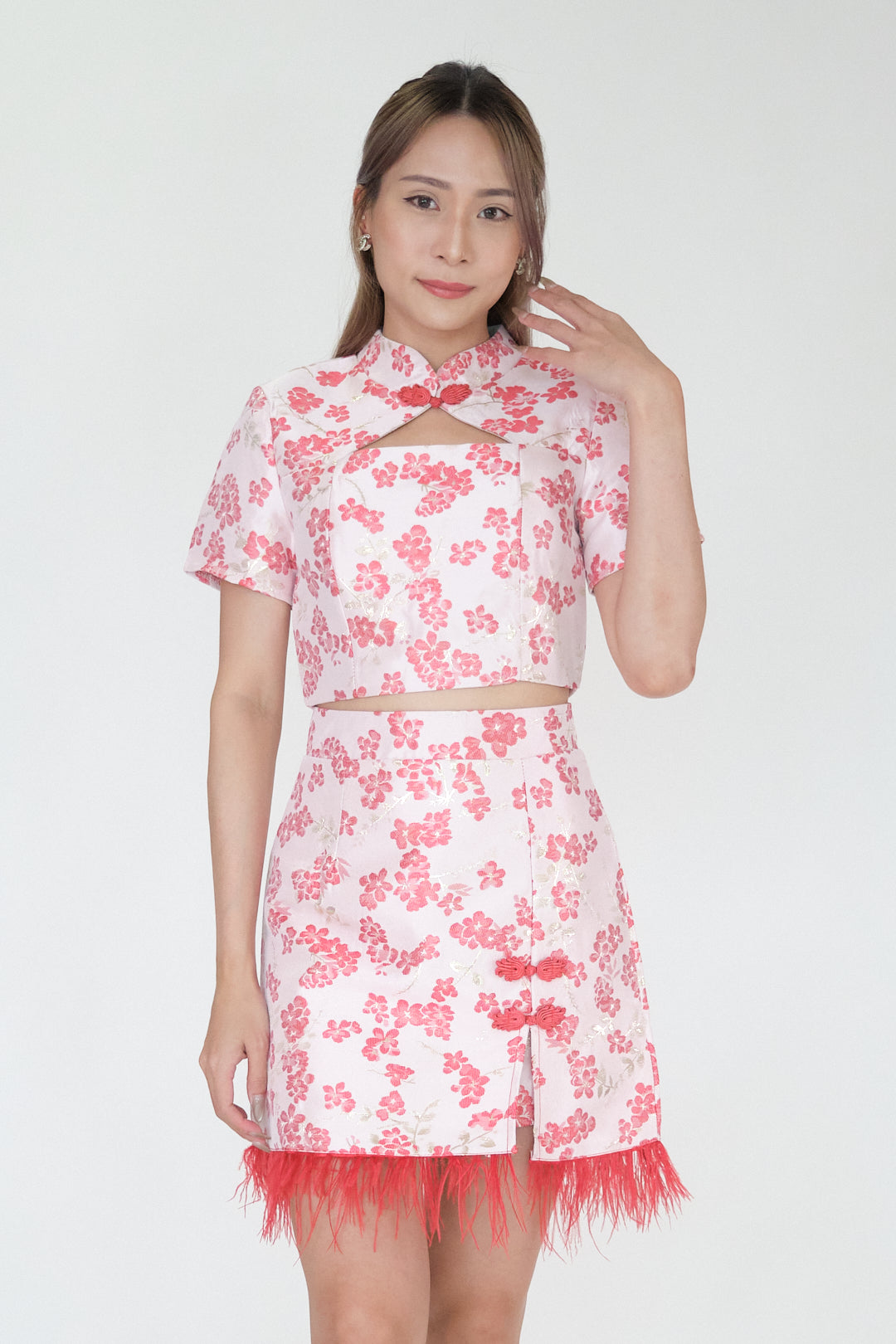 Chixxie Sakura Two-Piece Cheongsam Set (Red)
