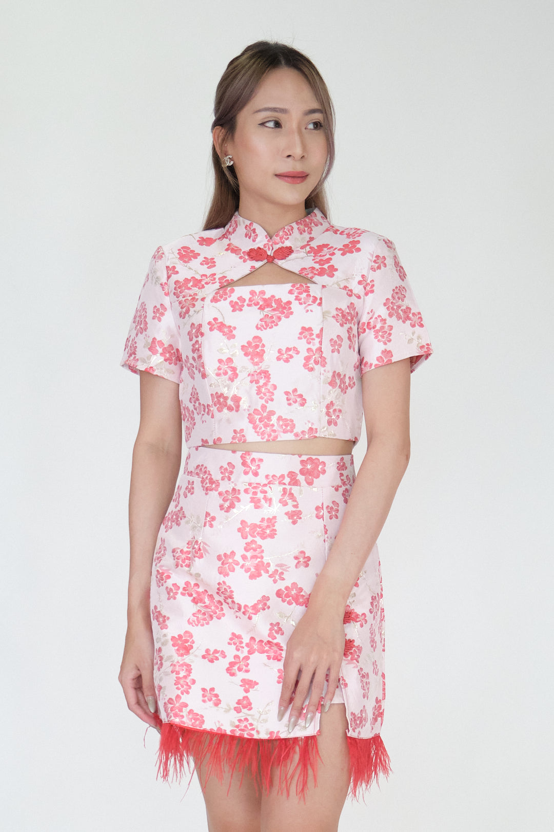 Chixxie Sakura Two-Piece Cheongsam Set (Red)