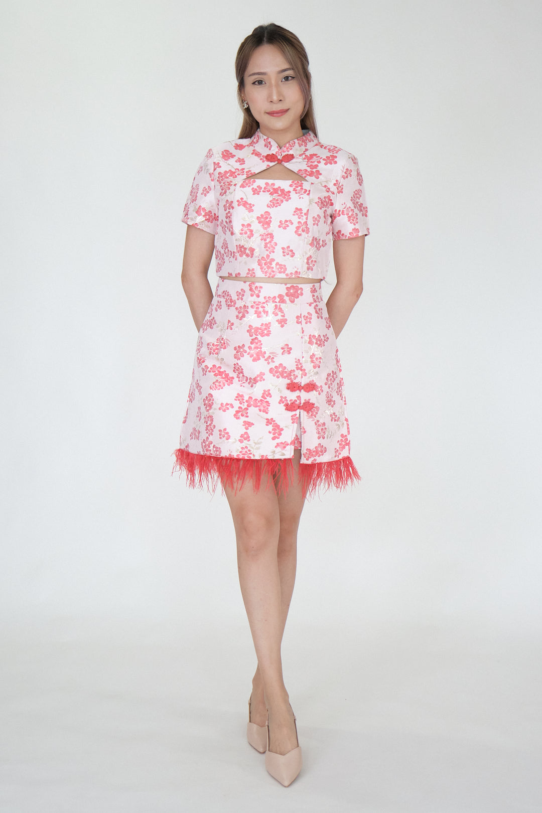Chixxie Sakura Two-Piece Cheongsam Set (Red)