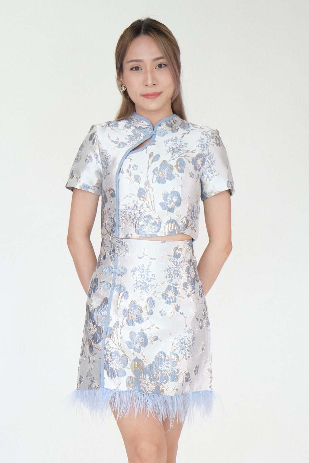 Chixxie Blossom Two-Piece Cheongsam Set (Blue)