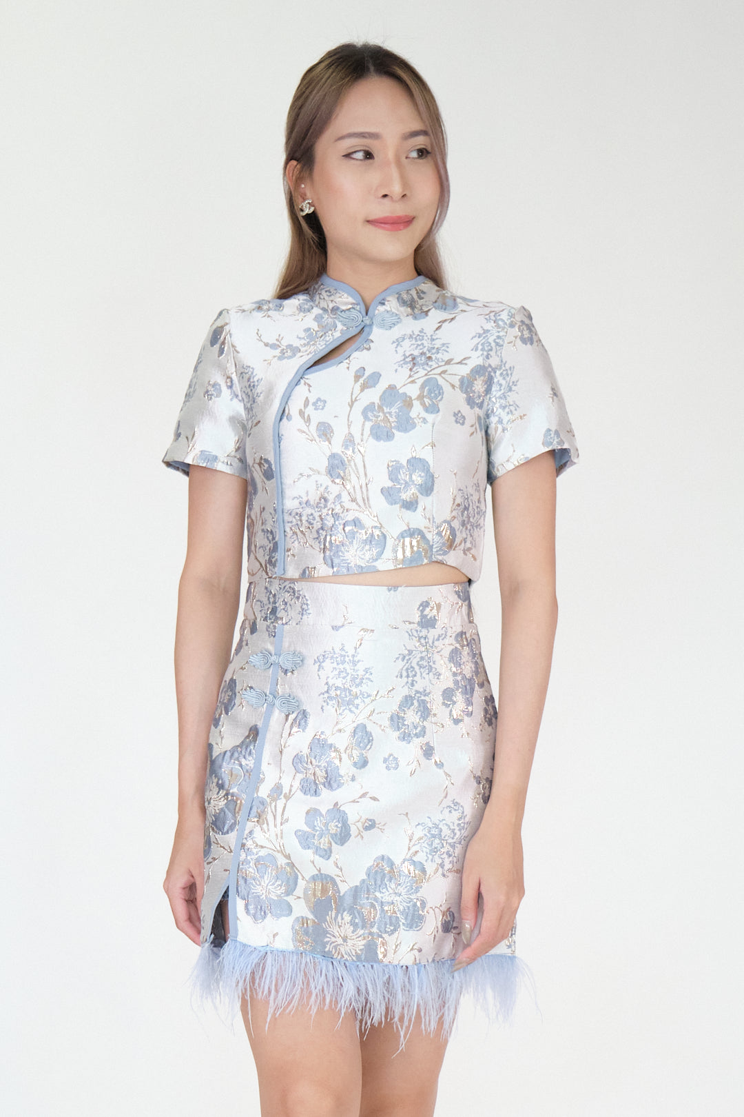 Chixxie Blossom Two-Piece Cheongsam Set (Blue)