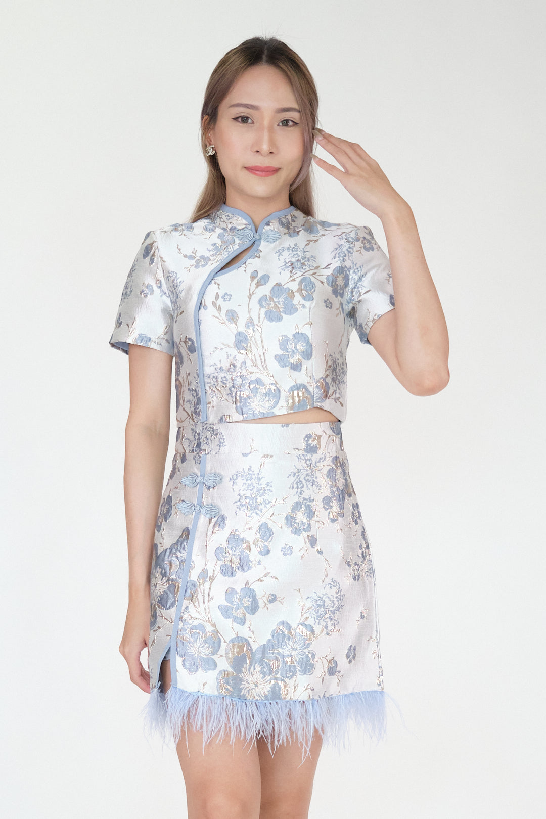 Chixxie Blossom Two-Piece Cheongsam Set (Blue)