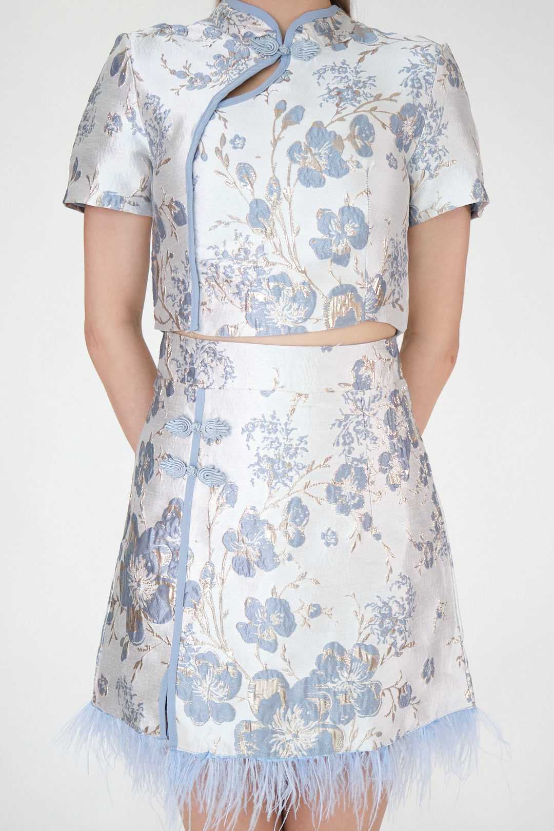 Chixxie Blossom Two-Piece Cheongsam Set (Blue)