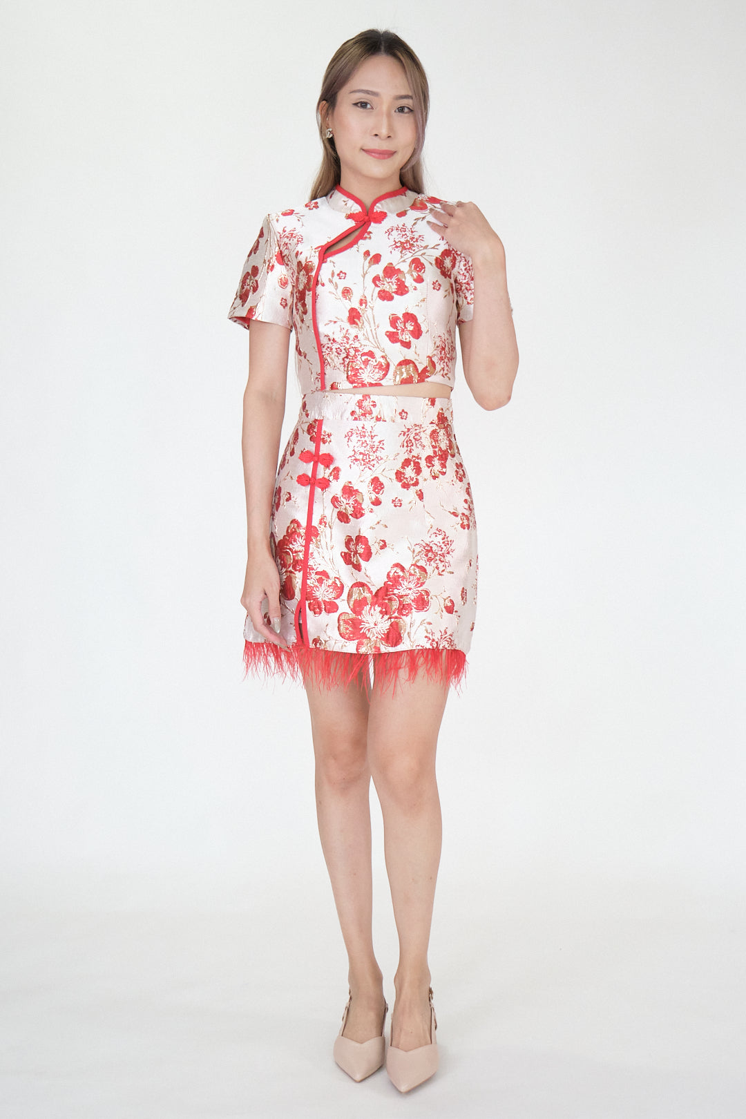 Chixxie Blossom Two-Piece Cheongsam Set (Red)