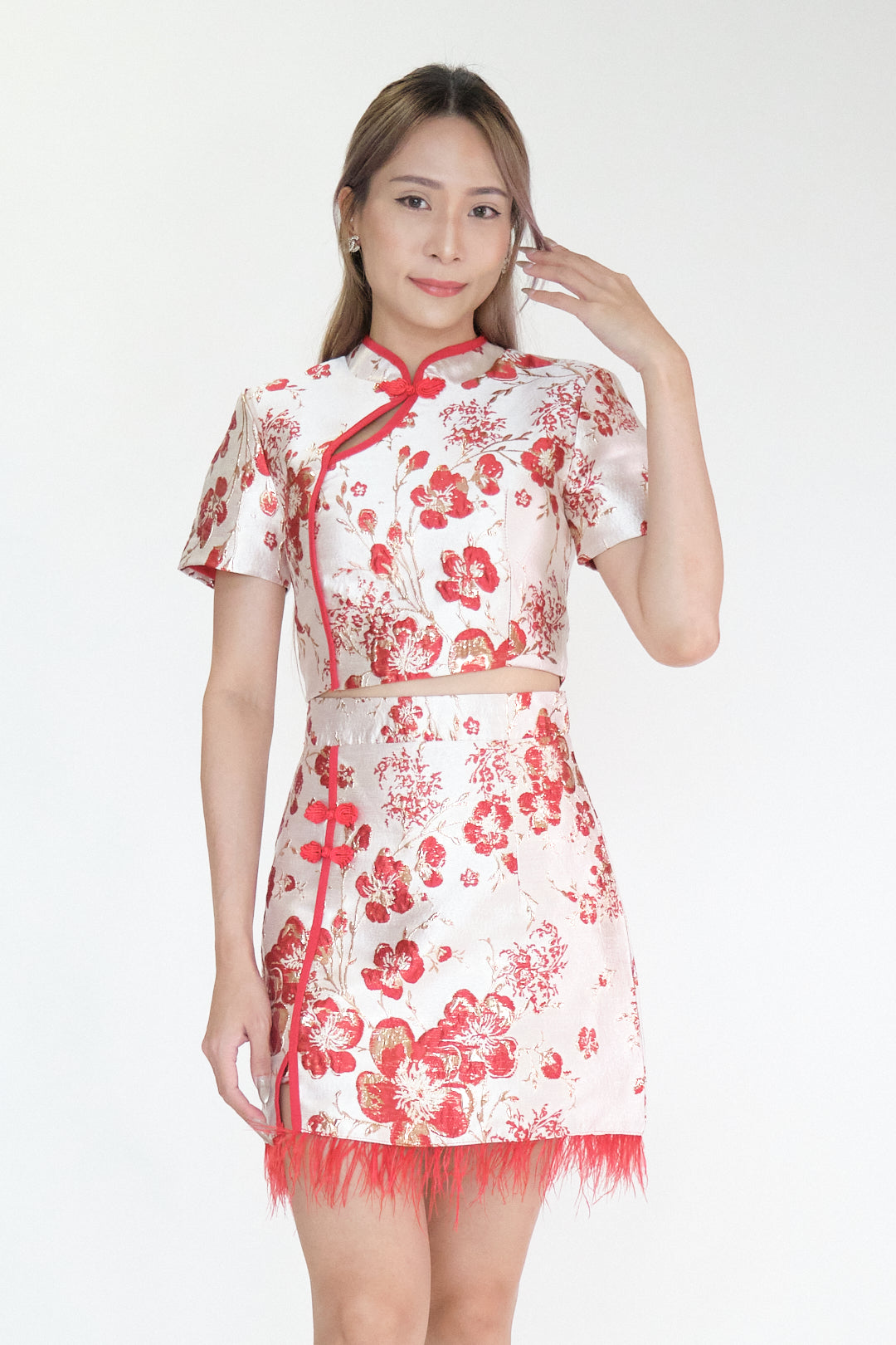 Chixxie Blossom Two-Piece Cheongsam Set (Red)