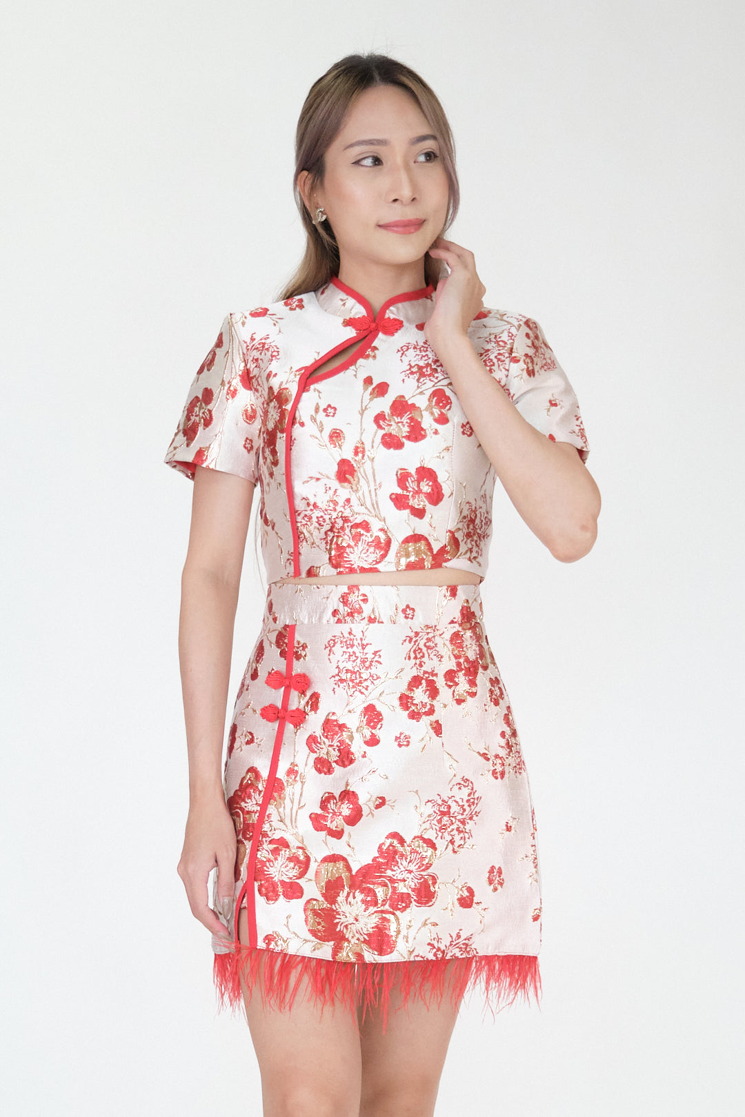 Chixxie Blossom Two-Piece Cheongsam Set (Red)