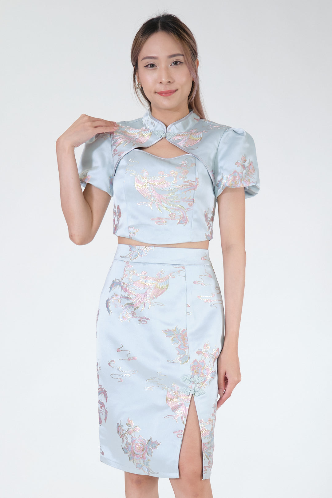Chixxie Jewel Two-Piece Cheongsam Set (Blue)