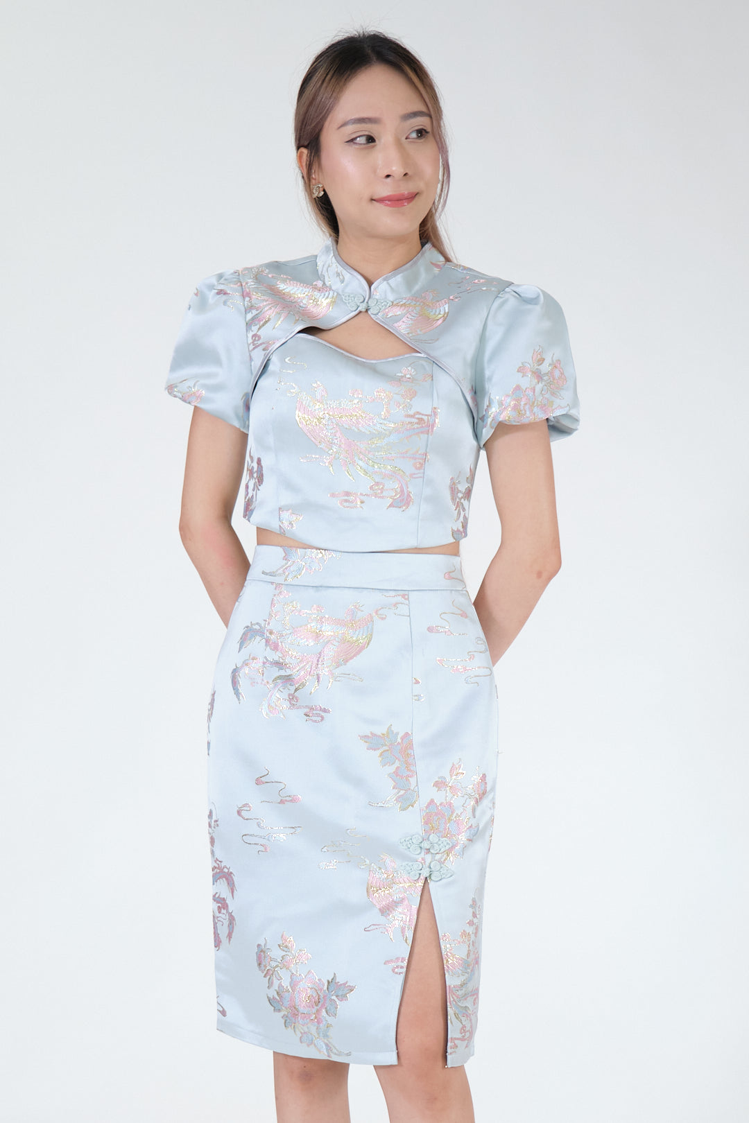 Chixxie Jewel Two-Piece Cheongsam Set (Blue)