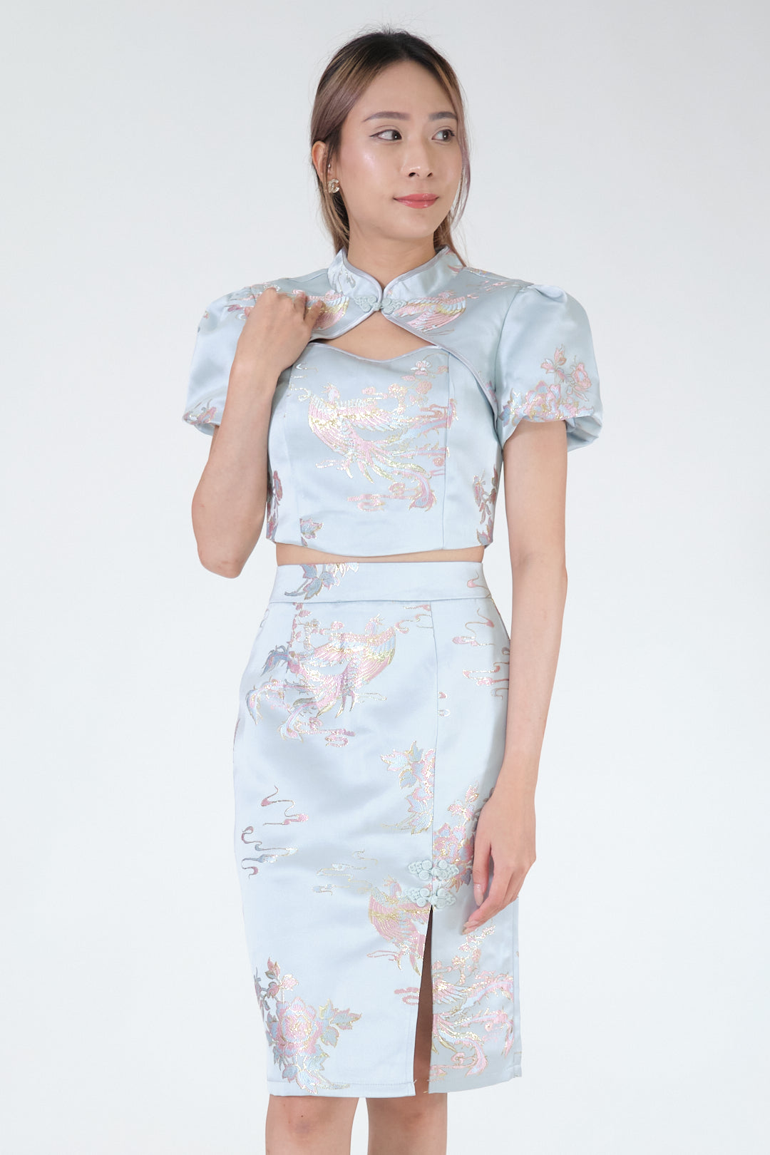 Chixxie Jewel Two-Piece Cheongsam Set (Blue)