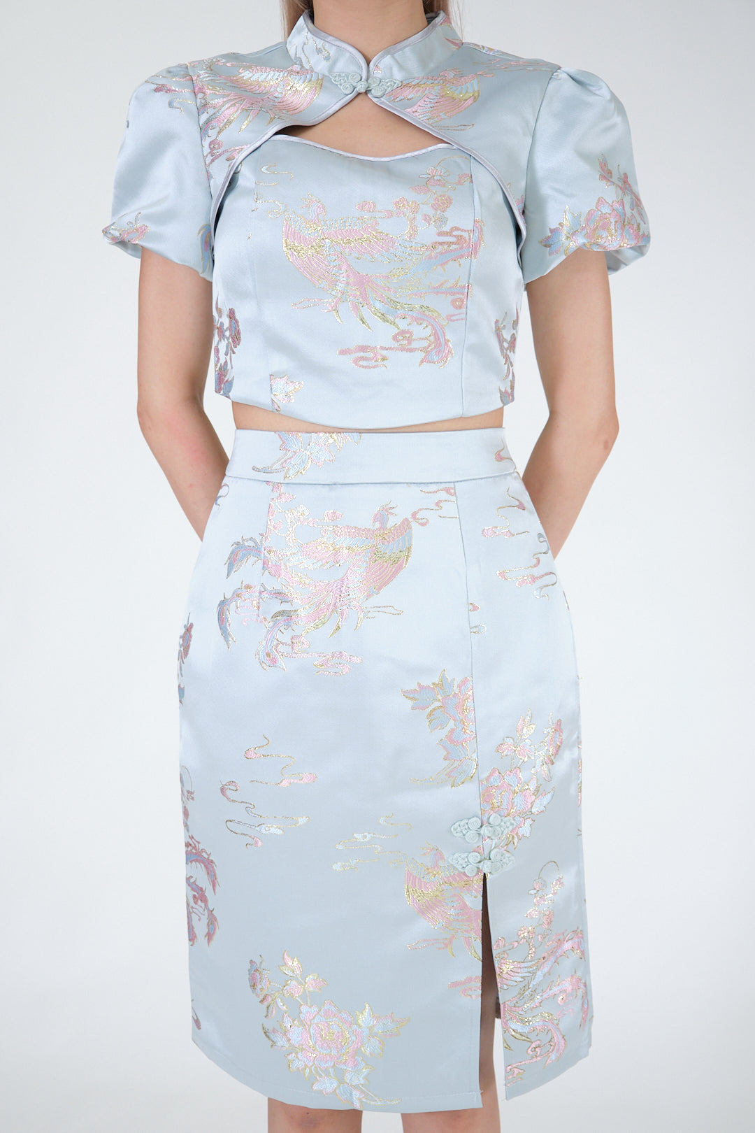 Chixxie Jewel Two-Piece Cheongsam Set (Blue)