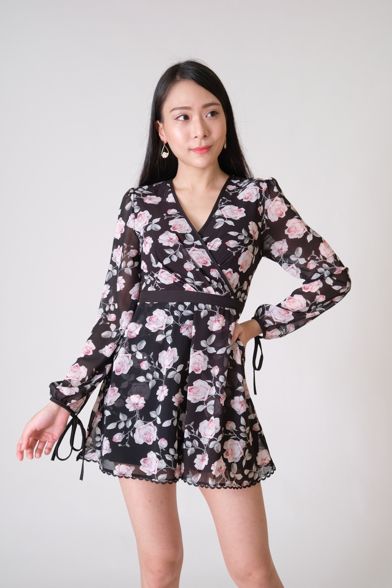 Chixxie Bella Floral Playsuit (Black)