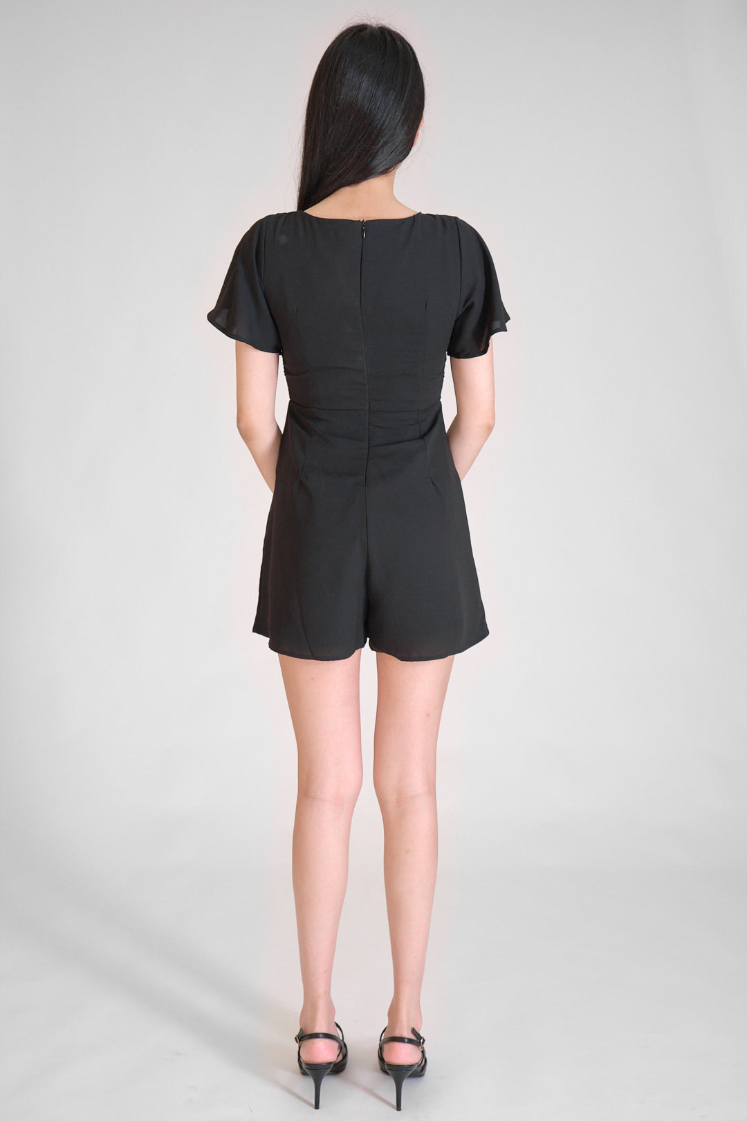 Chixxie Cassidy Ruched Sweetheart Playsuit (Black)